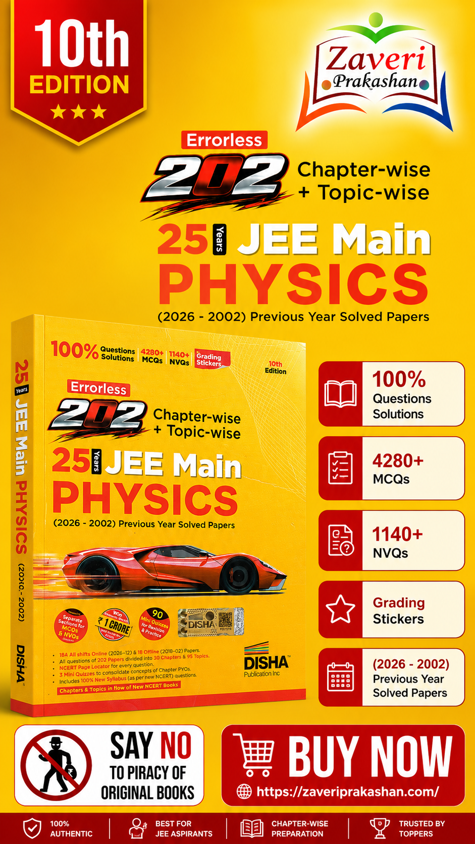 ChatGPT Image Sep 3, 2026, 11_58_01 AM Disha Errorless 202 Physics Chapter-wise & Topic-wise 25 Year JEE Main Previous Year Solved Papers (2026 - 2002) 10th Edn | 100% New Syllabus JEE MAINS PYQ Book with Detailed Solutions | For 2027 Exam - Image 1