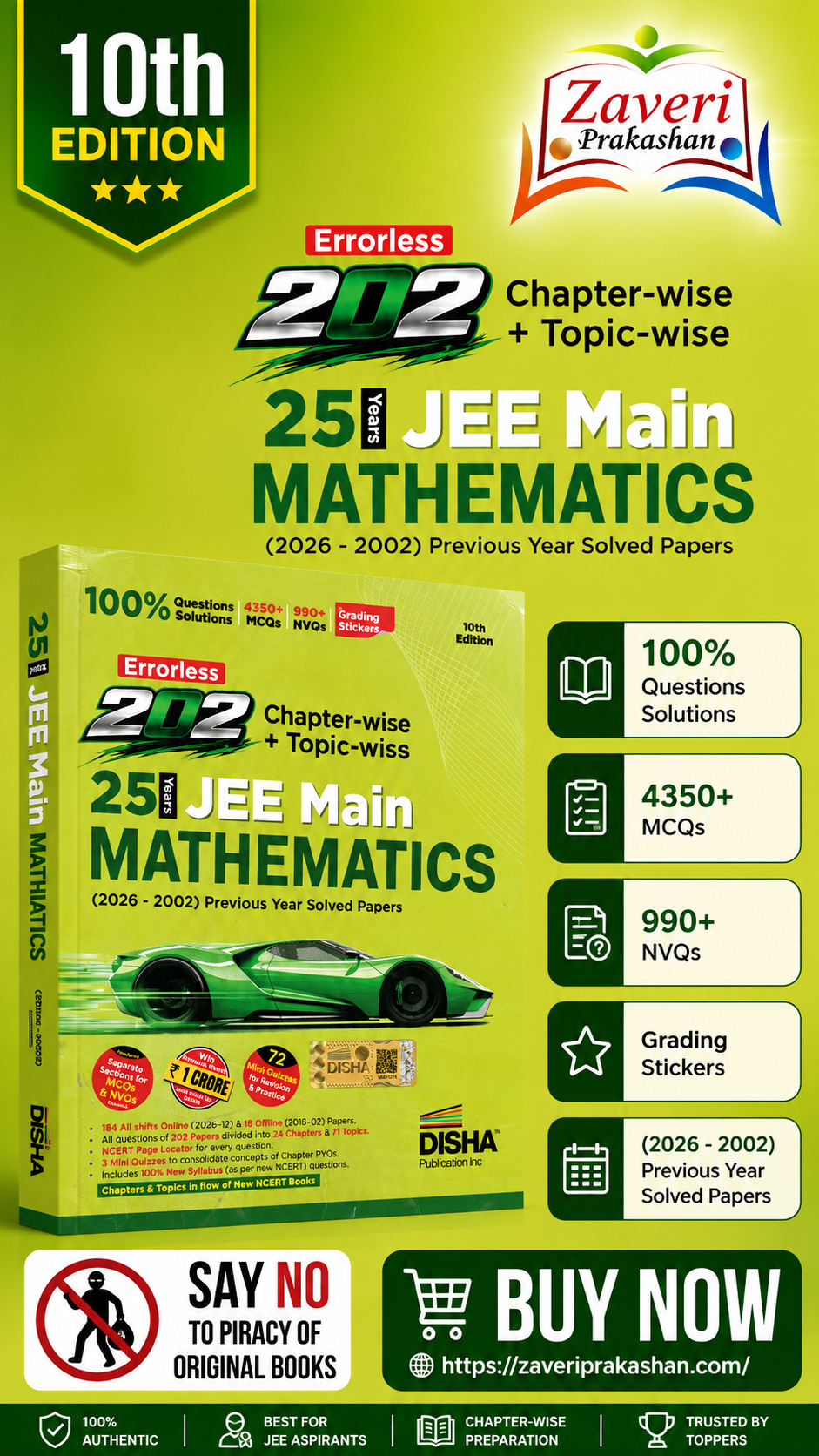 ChatGPT Image Sep 3, 2026, 12_04_12 PM Disha Errorless 202 Chapter-wise + Topic-wise 25 Years JEE Main Mathematics (2026 - 2002) Previous Year Solved Papers | 10th Edition - Image 1