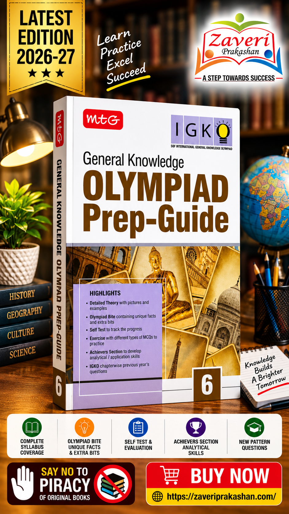 ChatGPT Image Sep 7, 2026, 05_34_14 PM MTG General Knowledge (IGKO) Olympiad Prep Guide Class 6 | Detailed Theory, Exercise with Self Test For Practice | SOF Olympiad Books For Exam 2026-27 - Image 1