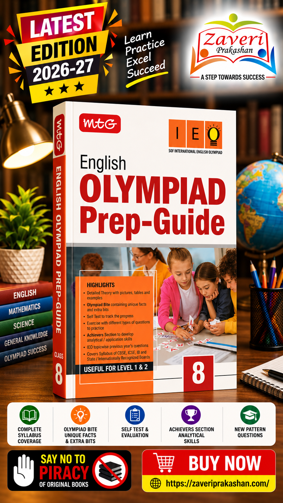 ChatGPT Image Sep 7, 2026, 05_59_54 PM MTG English (IEO) Olympiad Prep Guide Class 8 | Detailed Theory, Exercise with Self Test For Practice | SOF Olympiad Books For Exam 2026-27 (Useful For Level-1 & 2) - Image 1