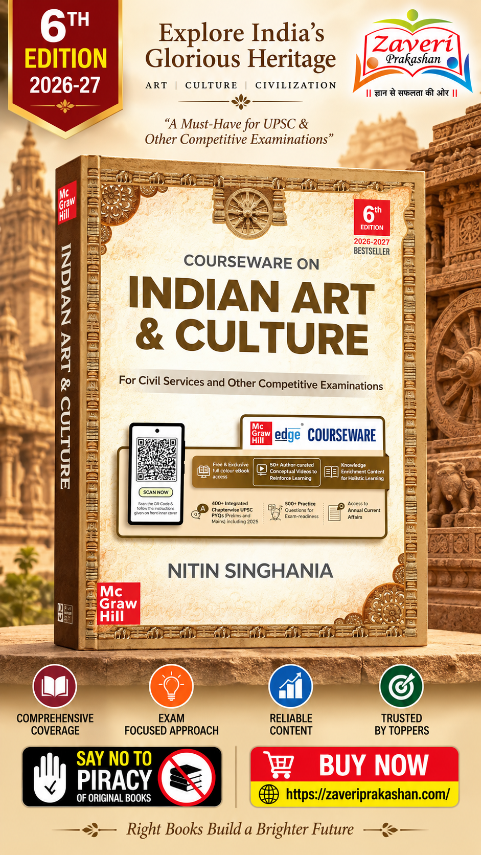 GFCF Indian Art and Culture Courseware, 6e by Nitin Singhania (IAS) for UPSC CSE 2026 | 400+ Solved Previous Years’ Questions (2013–2025) | 500+ CBT-based Practice Questions | 50+ Author Videos - Image 1