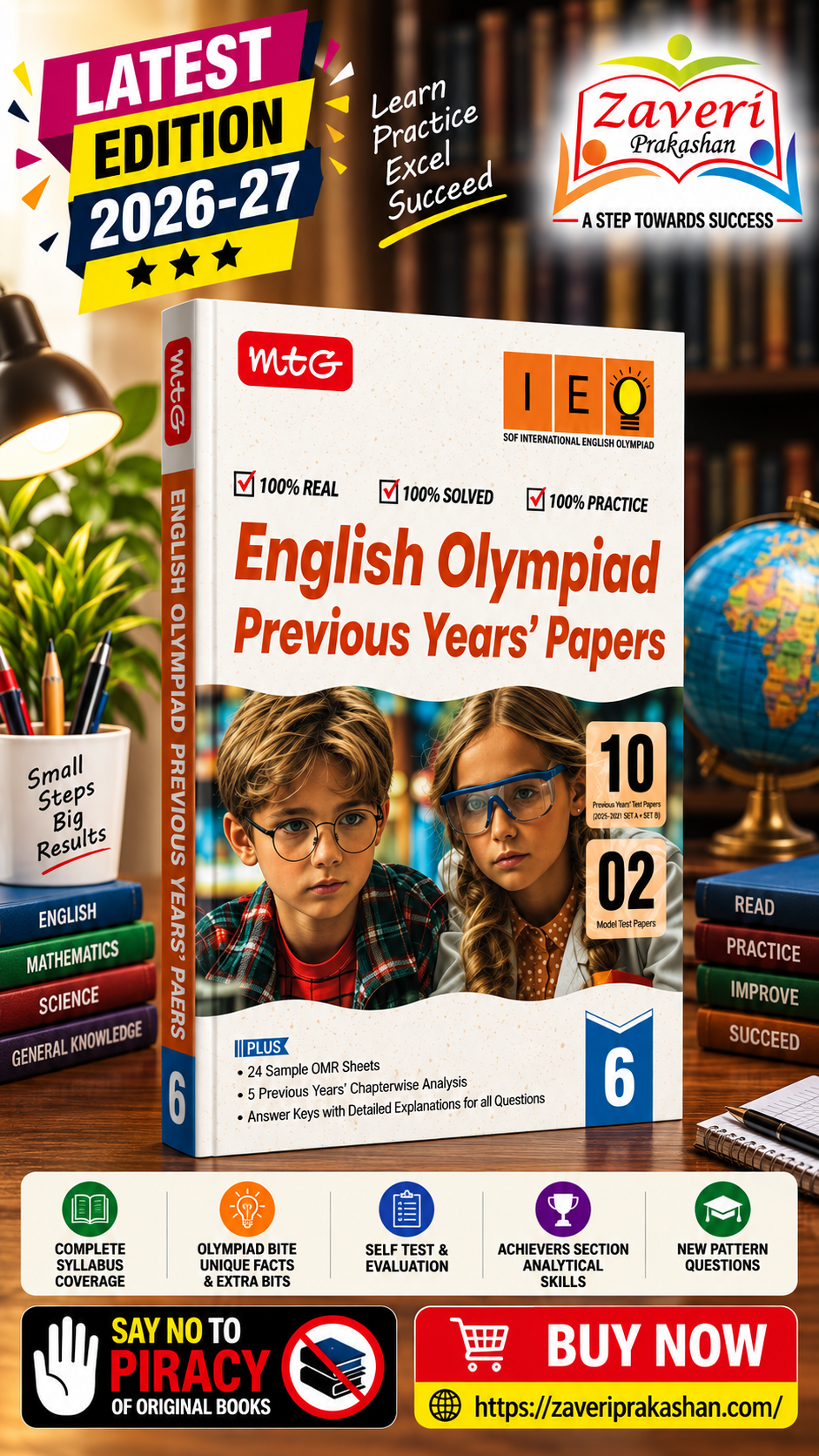 fcfcc MTG IEO Olympiad 10 Previous Years Papers Class 6 English (2025-2021 Set A & B) - Model Test Papers with 24 Sample OMR Sheets | PYQ Book For SOF Olympiad 2026-27 Exam - Image 1