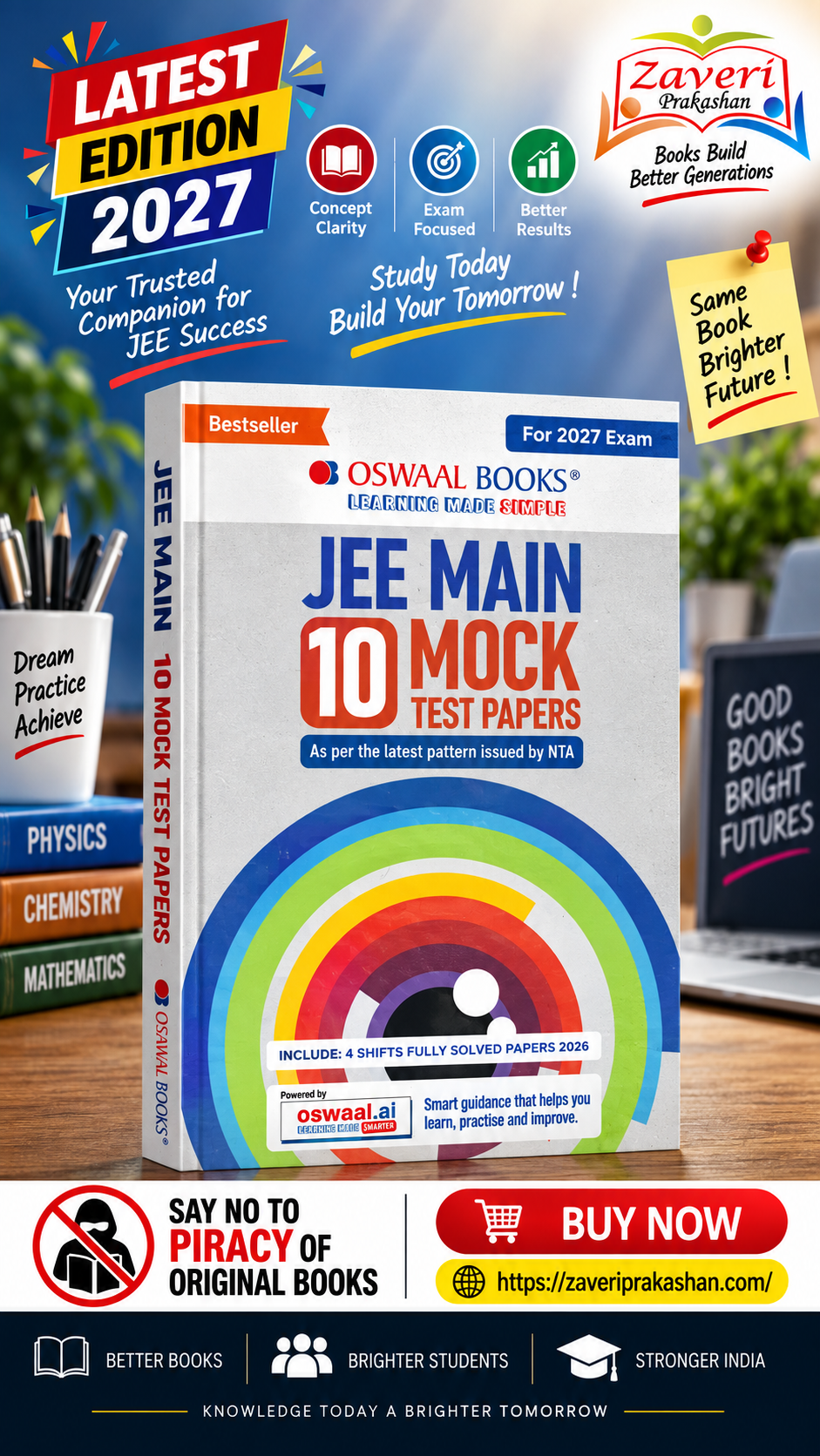 11XB Oswaal NTA JEE (Main) 10 New Pattern Mock Test Papers Book | Fully Solved with Shortcuts| Include-Jan & Apr 2026 Fully Solved Papers| Latest Edition for 2027 Exam |With Oswaal AI - Image 1