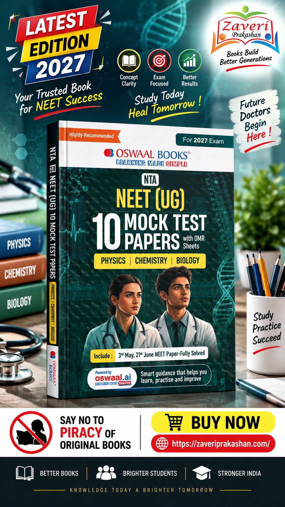 1X1CB Oswaal NTA NEET (UG) | 10 Mock Test Papers with OMR Sheets | Physics, Chemistry & Biology | For 2027 Exam - Image 1