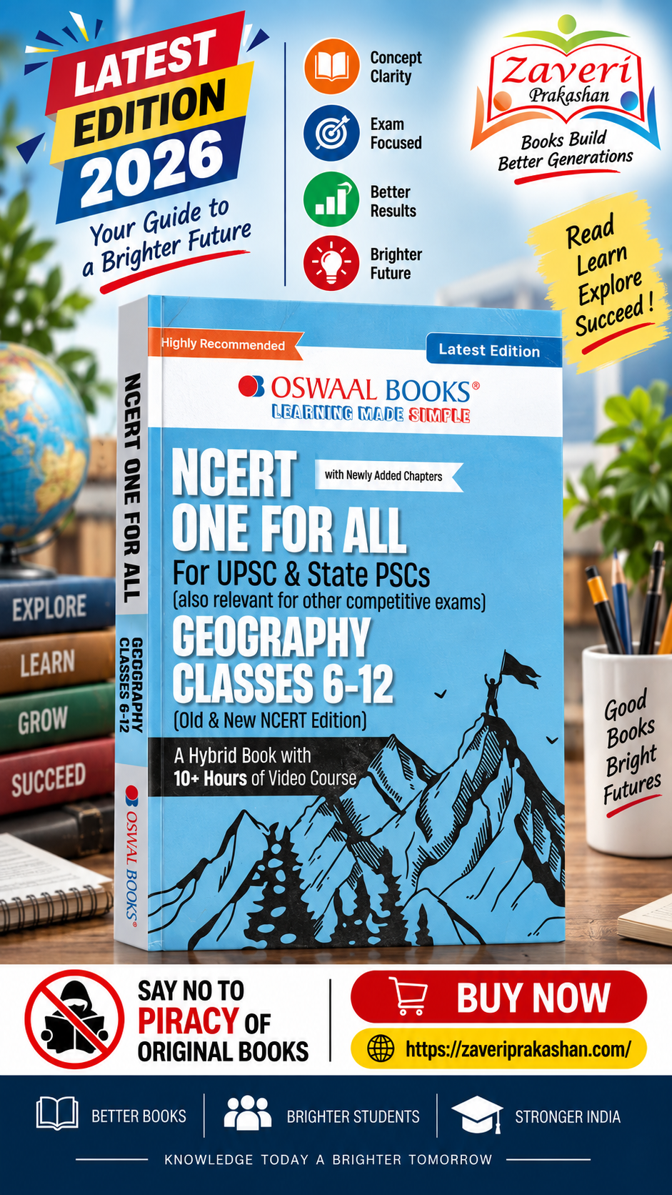 6CV51 Oswaal NCERT One For All Book for UPSC & State PSCs | Geography Classes 6-12 (Old & New NCERT Edition) Latest Edition - Image 1
