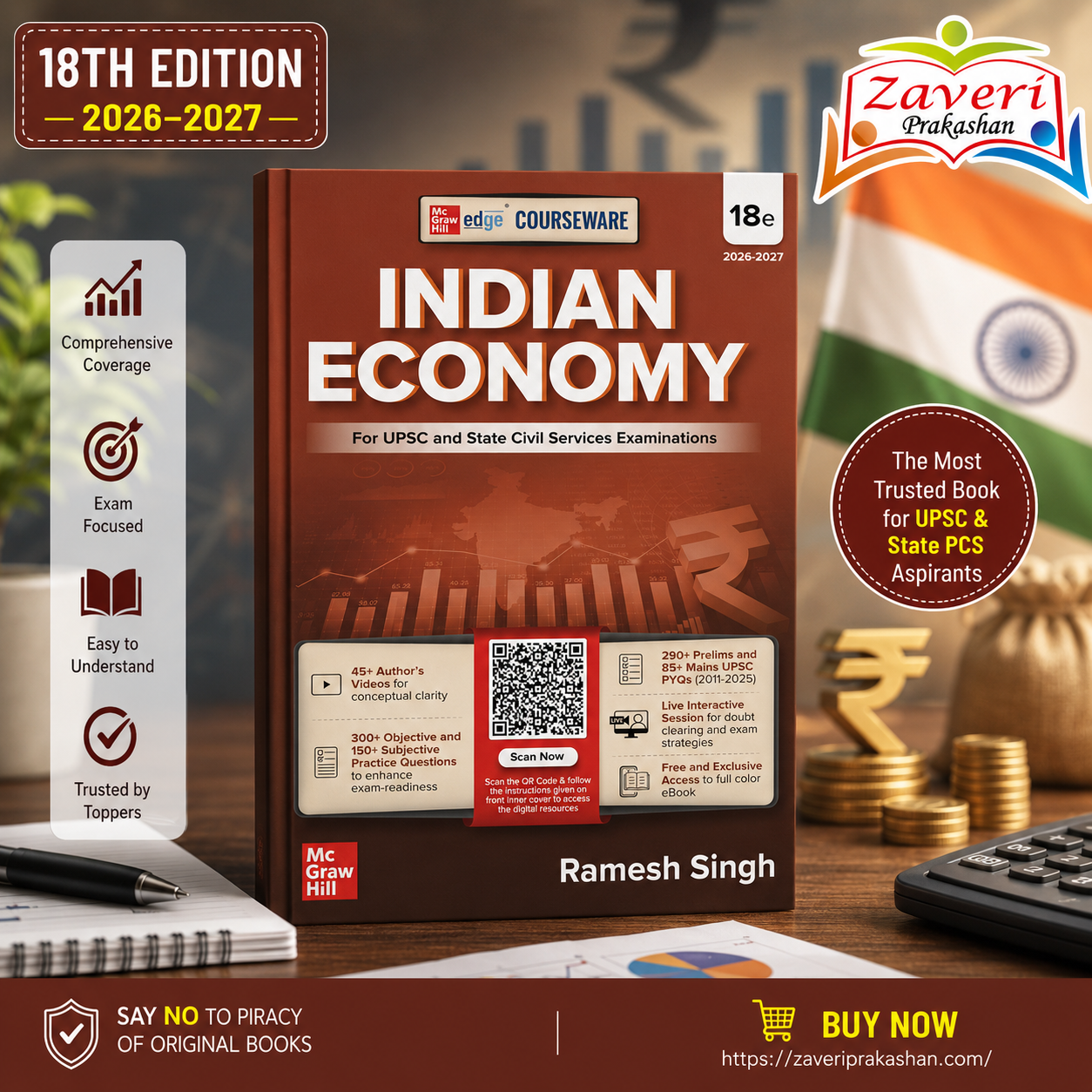 ChatGPT Image Jul 27, 2026, 02_01_58 PM Indian Economy Courseware, 18e by Ramesh Singh for UPSC 2026 | 290+ Solved Online Prelims PYQs (2011-2025) | 85+ Online Mains PYQs (2011-2025) | 45+ Author Videos | Economic Survey & Union Budget - Image 1