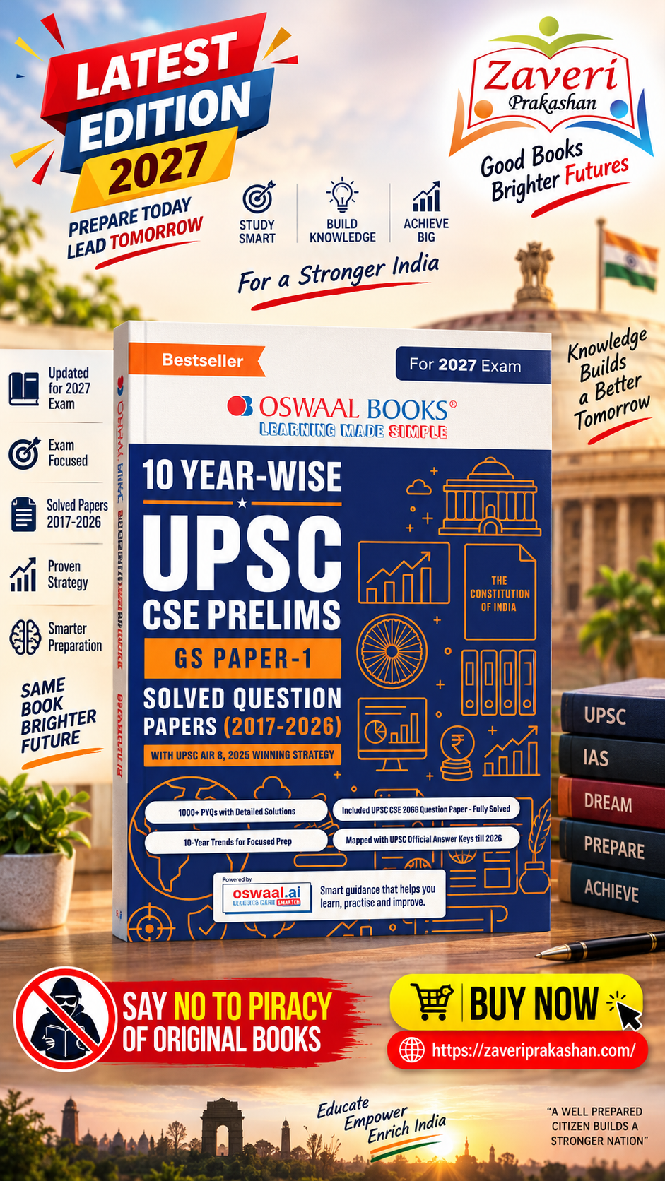 ChatGPT Image Sep 9, 2026, 05_15_16 PM Oswaal 10 Year-Wise UPSC CSE Prelims GS Paper-I Solved Question Papers (2017–2026) | For 2027 Exam - Image 1