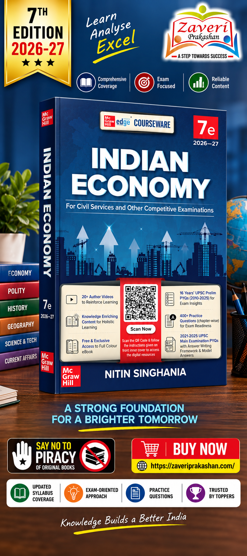 JNKJB Indian Economy Courseware, 7e by IAS Nitin Singhania for UPSC 2026-27 | 16 Years' Prelims (2010-2025) & Mains PYQs (2021-2025) | 20+ Author Videos | 400+ Practice Questions | Full Colour eBook - Image 1