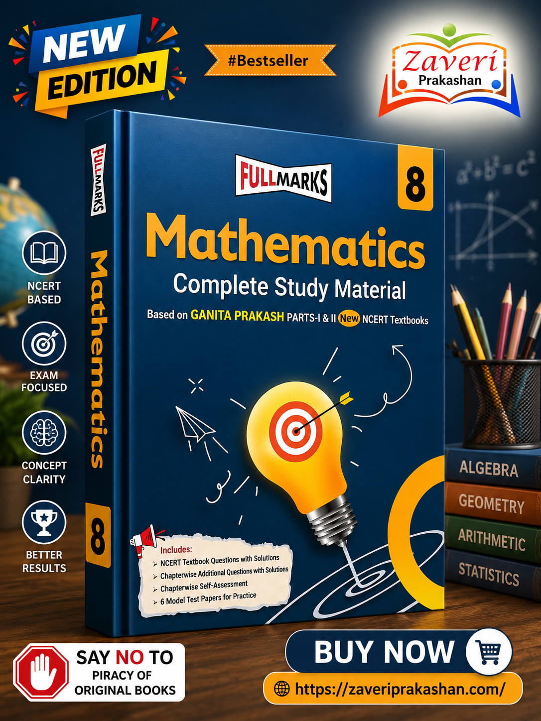 321220 Full Marks Mathematics Complete Study Material Class 8 | Based on New NCERT Textbook GANITA PRAKASH (Part-1 & 2) and CBSE Syllabus | Includes Chapterwise Summary, Solved Q/A, Practice Papers & More - Image 1