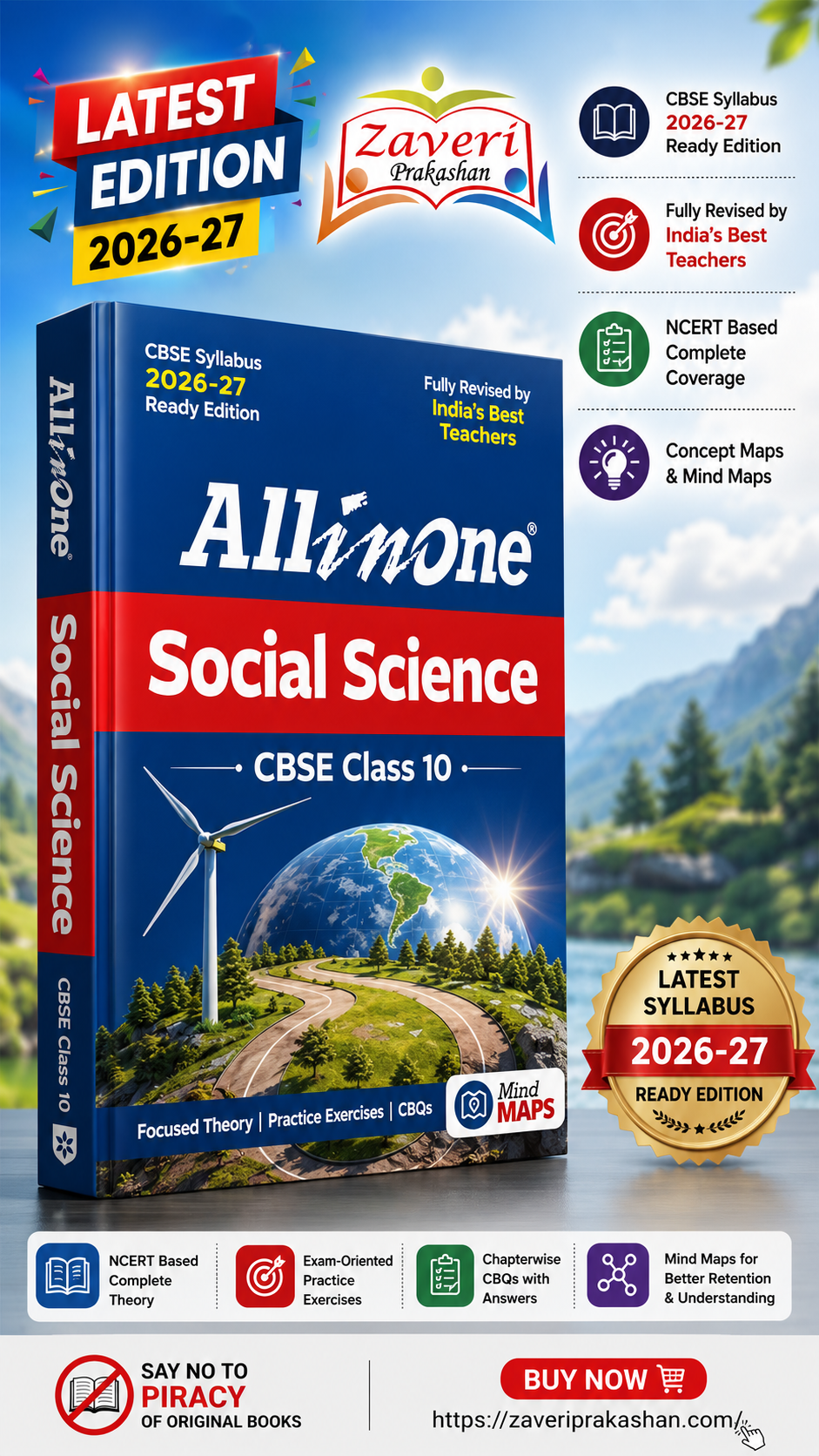 45165 All in One Social Science Class 10 for CBSE Exam 2026–27 | NCERT Based Complete Theory, Practice Exercises, CBQs, A-R, Sample Papers & Mind Maps | Revised Edition - Image 1