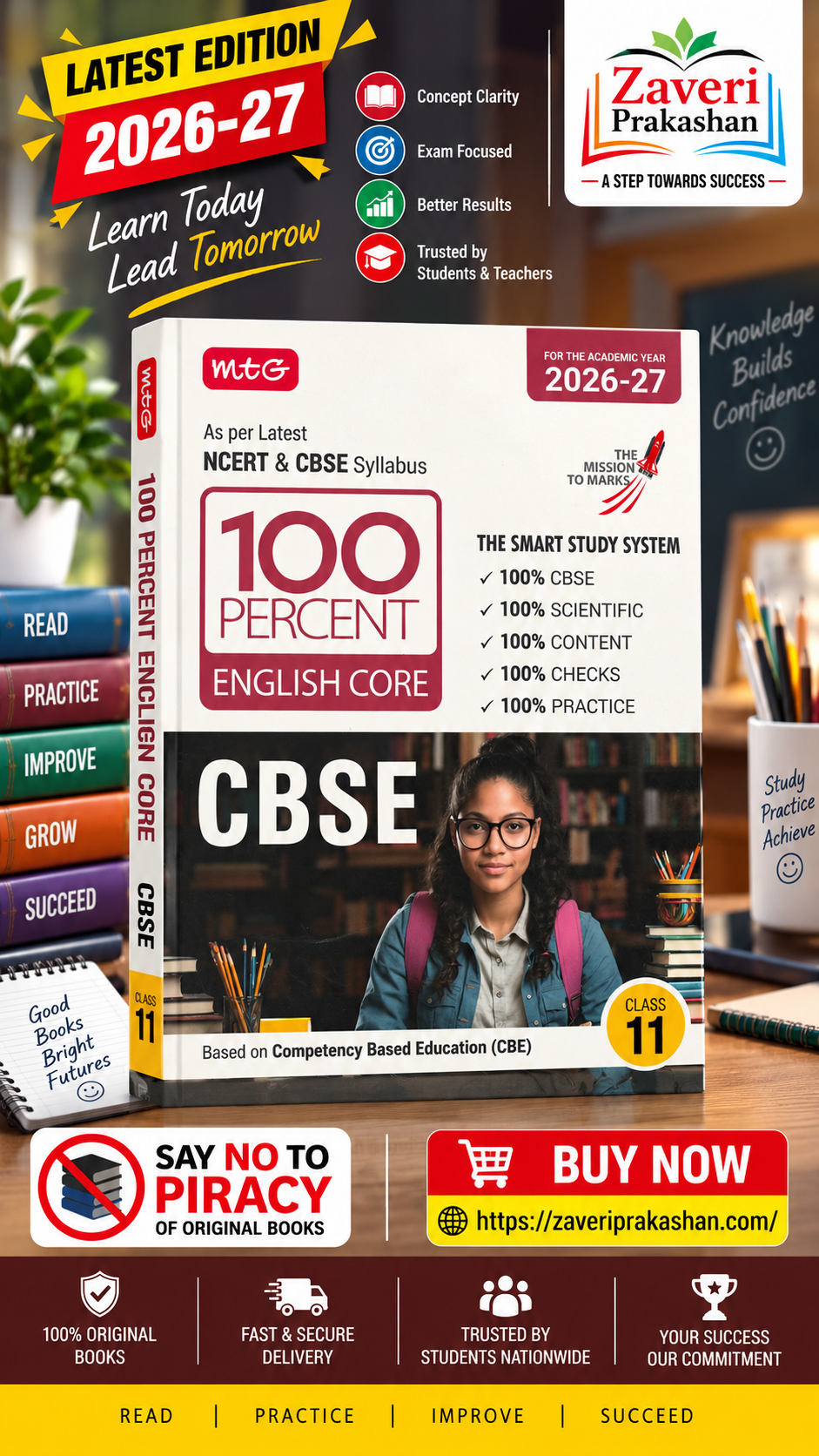 4654N MTG 100 Percent English Core for CBSE Class 11 | 2026–27 Edition | Latest NCERT & CBSE Syllabus | Competency-Based Education (CBE) - Image 1