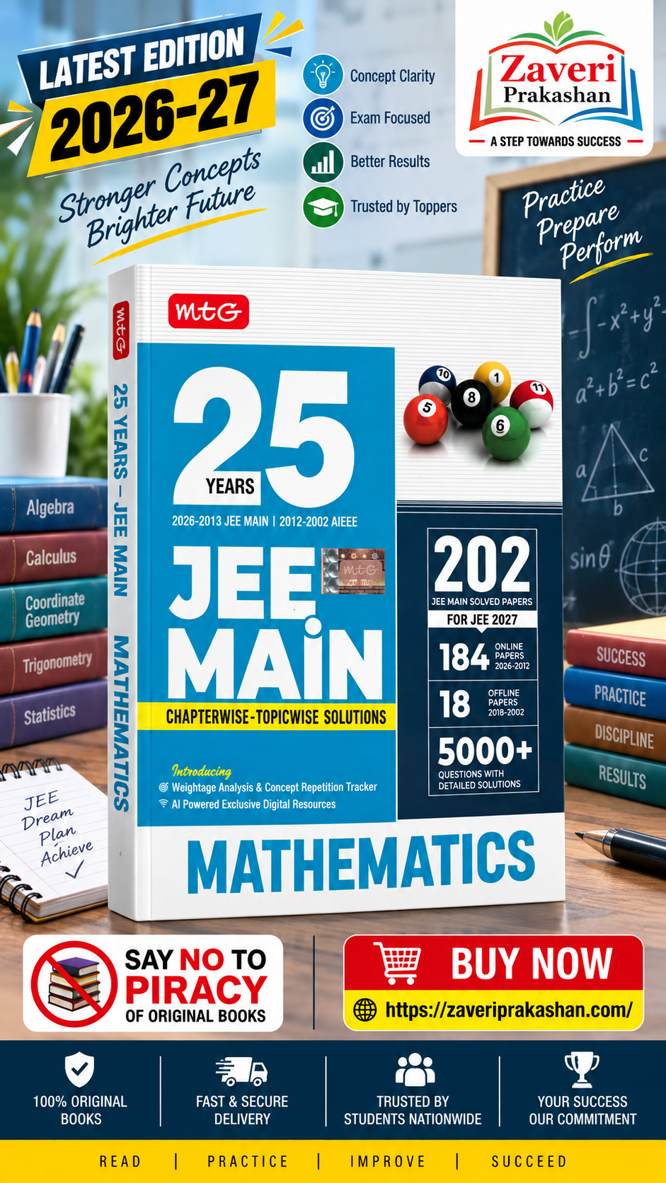 56GDF MTG 25 Years (2026-2002) JEE MAIN PYQ Book | 202 Chapter-wise & Topic-wise Previous Years Solved Papers Mathematics For 2027 Exam | Based on New ... Analysis & Concept Repetition Tracker - Image 1