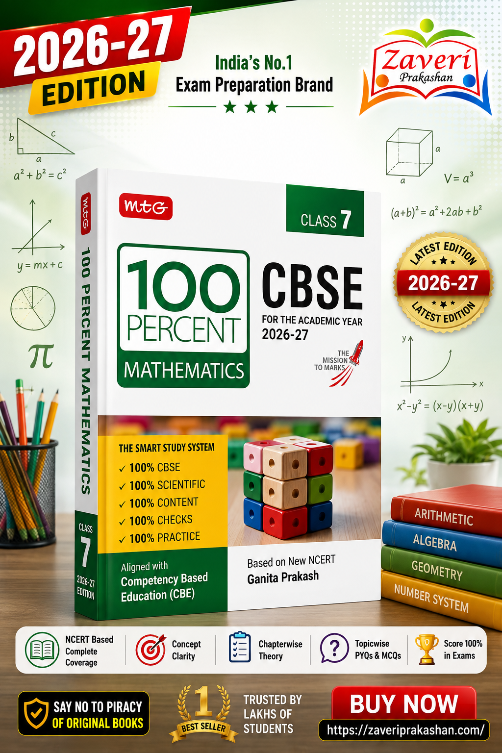 5CB MTG 100 Percent Mathematics for CBSE Class 7 | 2026–27 Edition | Based on New NCERT Ganita Prakash - Image 1