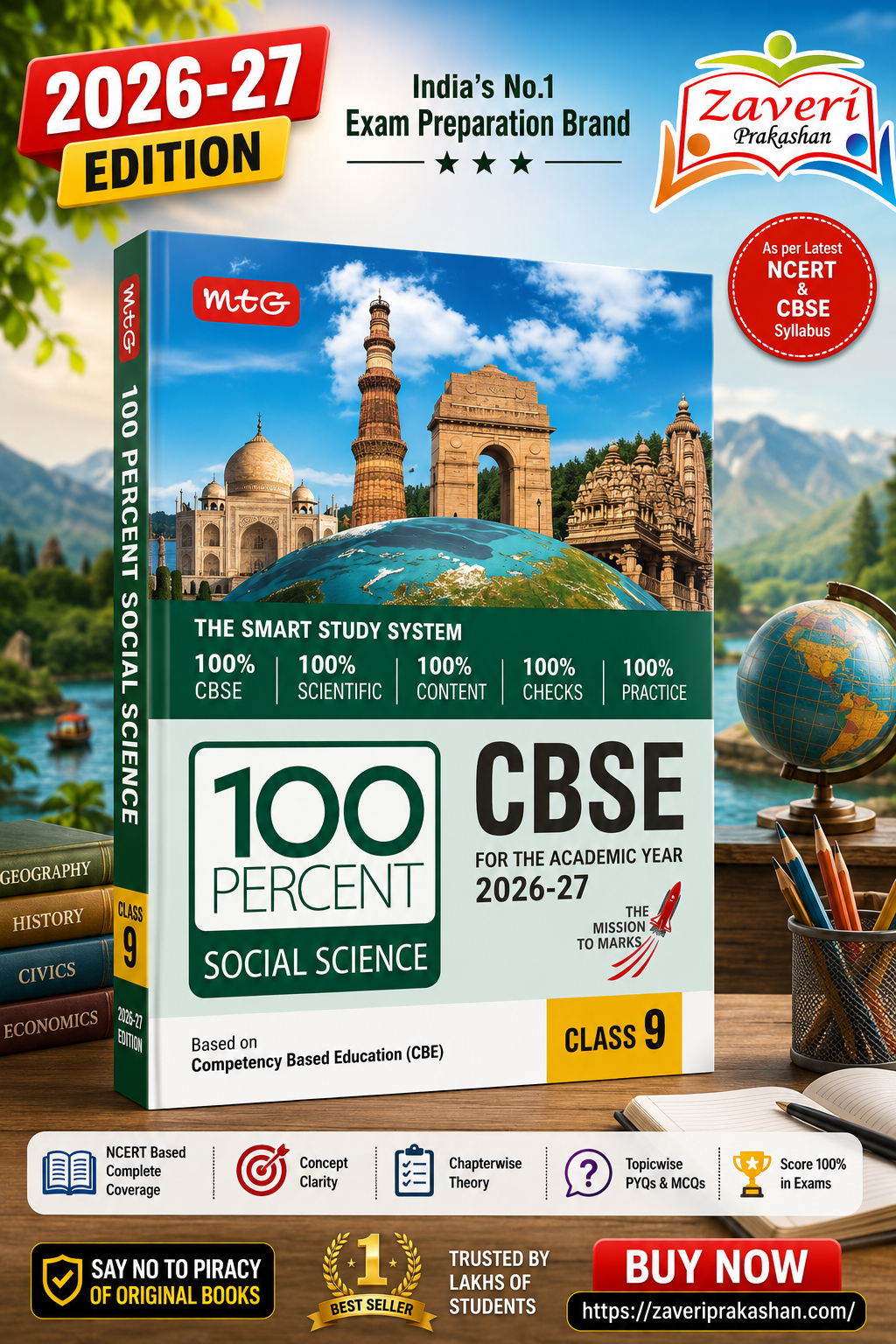 6100 MTG 100 Percent Social Science for CBSE Class 9 | 2026–27 Edition | Competency Based Education - Image 1