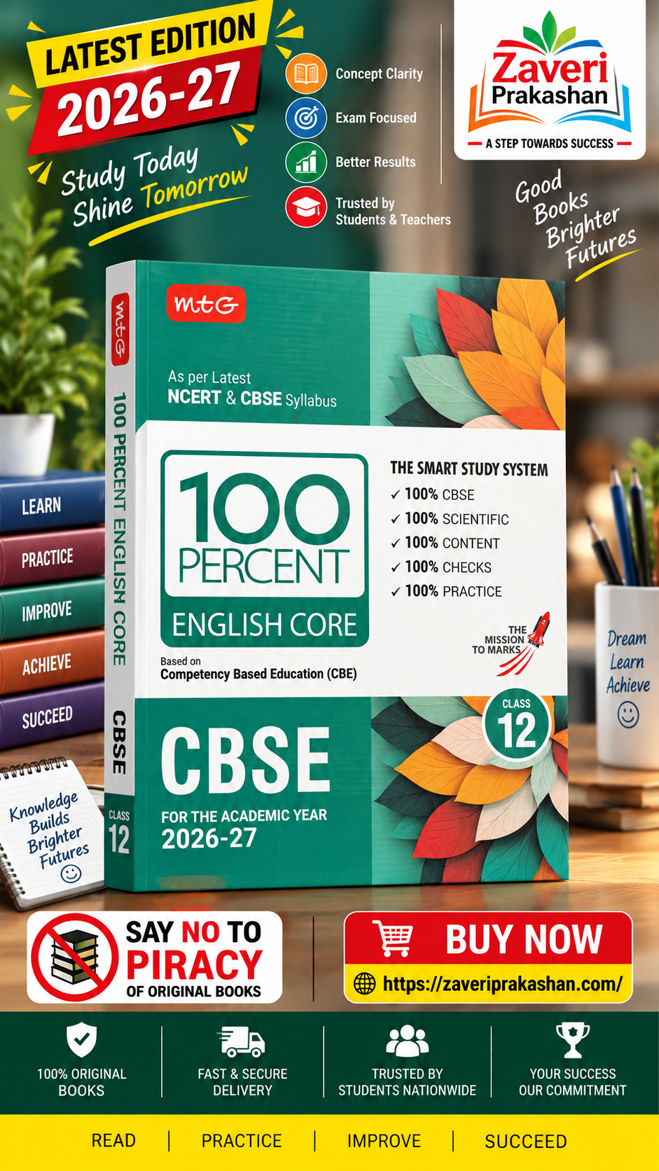 615F0G MTG 100 Percent English Core for CBSE Class 12 | 2026–27 Edition | Latest NCERT & CBSE Syllabus | Competency-Based Education (CBE) - Image 1