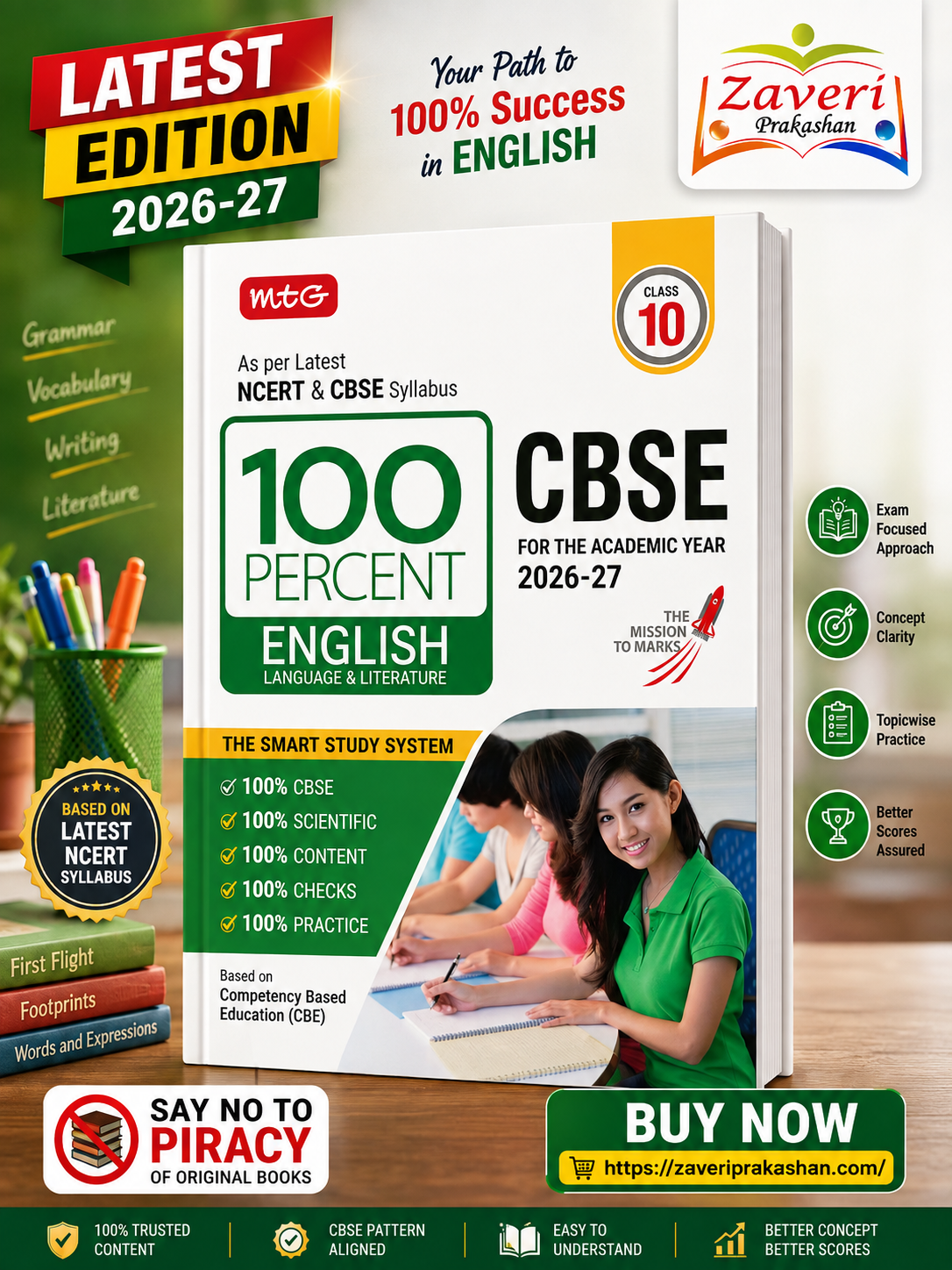6200 MTG 100 Percent English Language & Literature for CBSE Class 10 | 2026–27 Edition | Based on Latest NCERT & CBSE Syllabus - Image 1