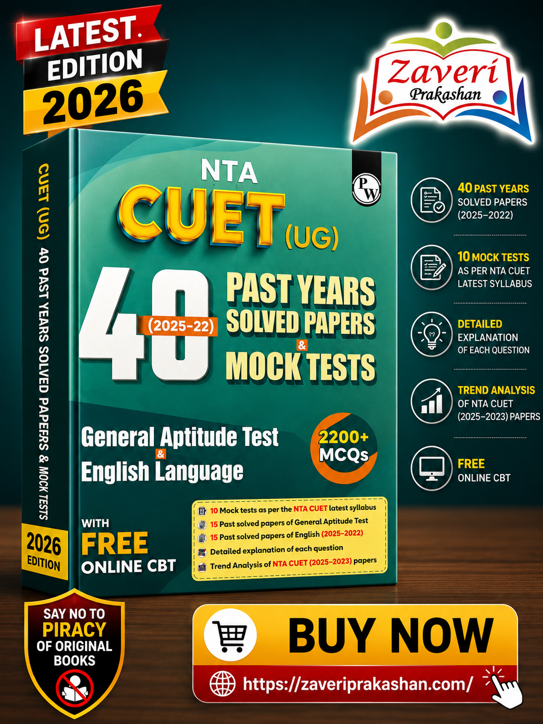 6510. PW NTA CUET (UG) General Aptitude Test & English Language | 40 Past Years Solved Papers & Mock Tests (2025–2022) | 2200+ MCQs | Free Online CBT - Image 1