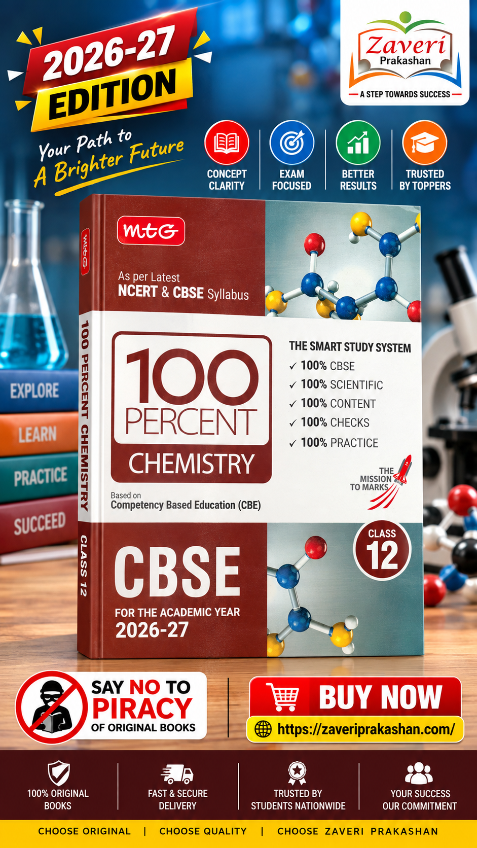 651S MTG 100 Percent NCERT & CBSE Chemistry Class 12 For 2026-27 Exam | As Per Revised NCERT Textbooks Syllabus | Theory, Concept Map, MCQs, Practice Paper & Exam Drill Available All in One Book - Image 1