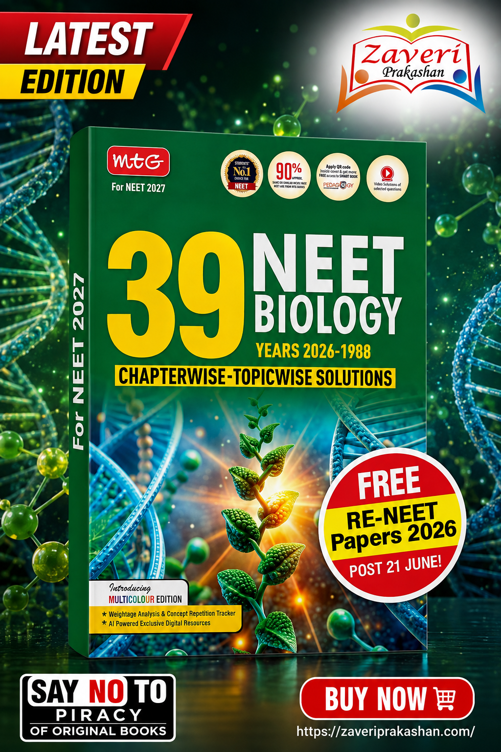 654GFDB MTG 39 Years NEET Biology Chapterwise-Topicwise Solutions | 2027 Edition | 1988–2026 | Multicolour Edition - Image 1
