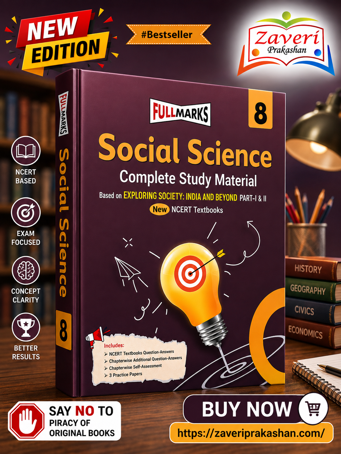 655 Full Marks Social Science Complete Study Material Class 8 | Based on New NCERT Textbook EXPLORING SOCIETY: INDIA AND BEYOND (Part 1 & 2) and CBSE Syllabus | Includes Chapterwise Summary, Solved Q/A, Practice Papers and More - Image 1