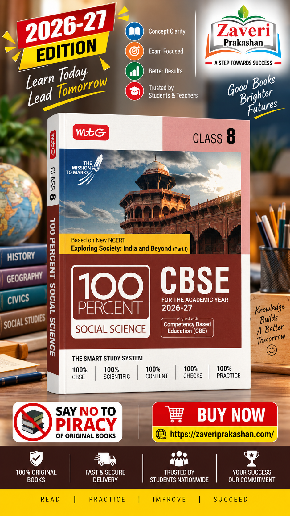 65G1DFGB MTG 100 Percent Social Science for CBSE Class 8 | 2026–27 Edition | Based on New NCERT – Exploring Society: India and Beyond (Part I) - Image 1