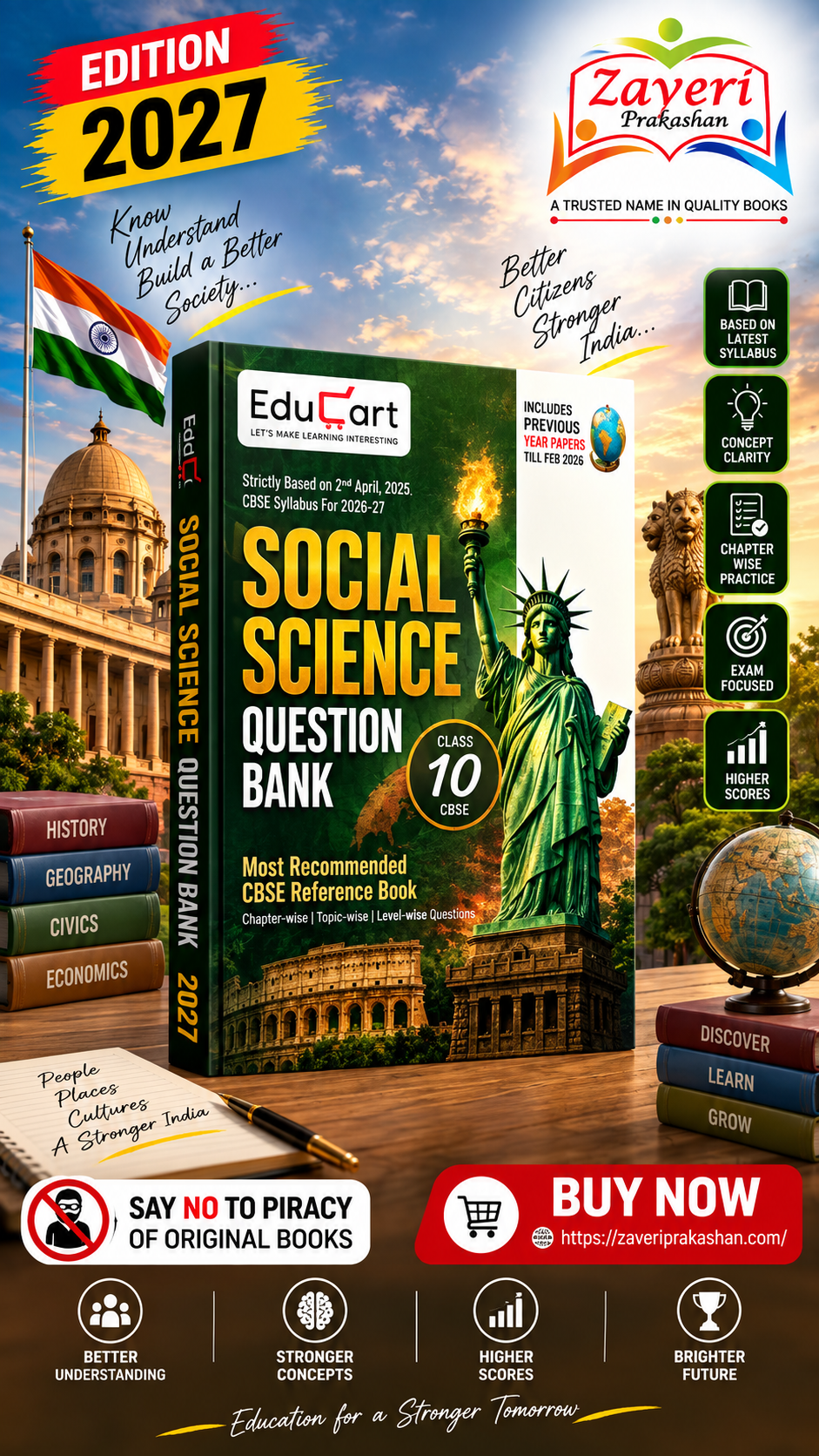 6XF4J EduCart Social Science Question Bank Class 10 CBSE (2026–27 Edition) - Image 1