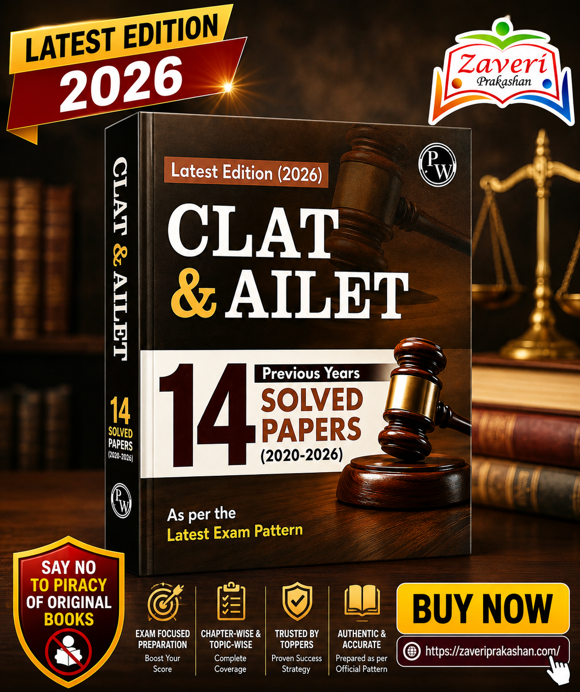 CGBV PW CLAT & AILET 14 Previous Years Solved Papers (2020-2026) Yearwise with Detailed Explanation For 2027 Exam - Image 1