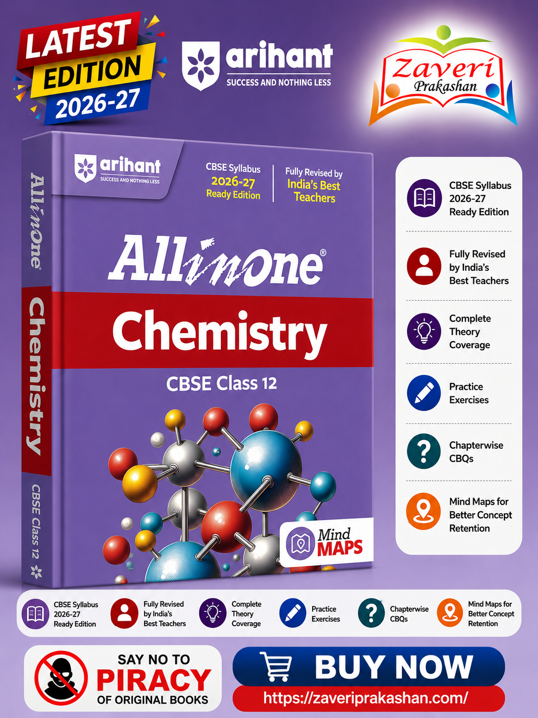 ChatGPT Image Aug 11, 2026, 12_20_00 PM Arihant All in One Chemistry Class 12 for CBSE Exam 2026-27 | NCERT Based Complete Theory, Practice Exercises, CBQs, A-R, Sample Papers & Mind Maps | Revised Edition as per Latest Syllabus - Image 1