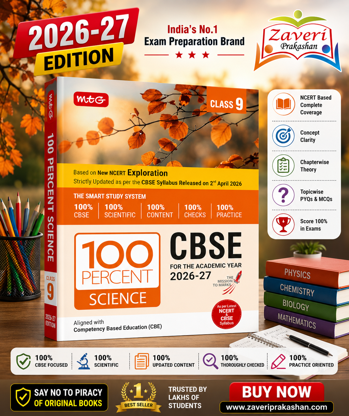 ChatGPT Image Aug 6, 2026, 04_47_48 PM MTG 100 Percent NCERT & CBSE Science Class 9 For 2026-27 Exam | Based on new NCERT Exploration Syllabus | Theory, Concept Map, MCQs, Practice Paper & Exam Drill Available All in One Book - Image 1