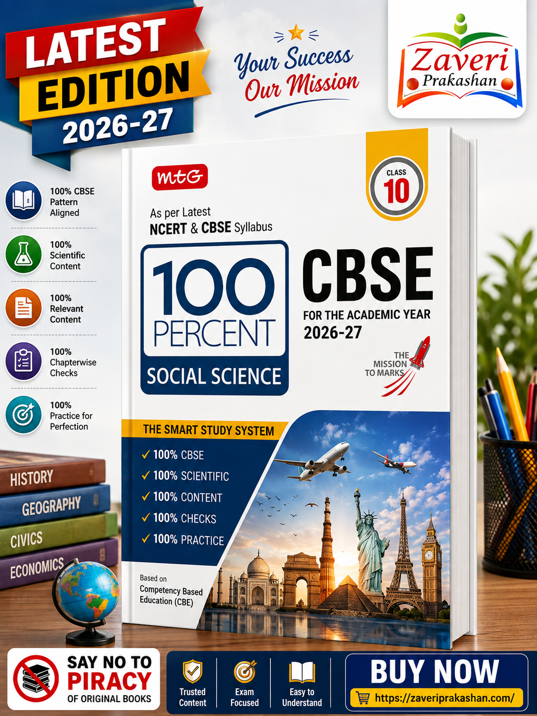 ChatGPT Image Aug 6, 2026, 05_01_55 PM MTG 100 Percent NCERT & CBSE Social-Science Class 10 For 2026-27 Exam | As Per Revised NCERT Textbooks Syllabus | Theory, Concept Map, MCQs, Practice Paper & Exam Drill Available All in One Book - Image 1