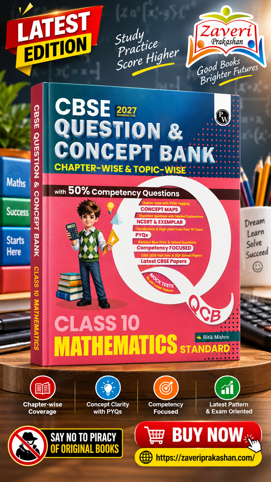 ChatGPT Image Sep 10, 2026, 02_09_45 PM PW CBSE Question & Concept Bank Class 10 Maths (Standard) 2027 Chapterwise & Topicwise | NCERT Exemplar Concept Maps PYQs Mock Test 50% Competency Based Questions | Solved By Ritik Mishra - Image 1