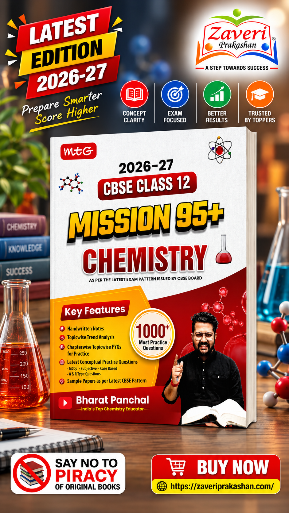 ChatGPT Image Sep 5, 2026, 02_37_25 PM MTG CBSE Mission 95+ Chemistry Class 12 For 2027 Exam | Includes Handwritten Notes, Competency Focused Questions, MCQs + Subjective & PYQ Book By Bharat Panchal - Image 1