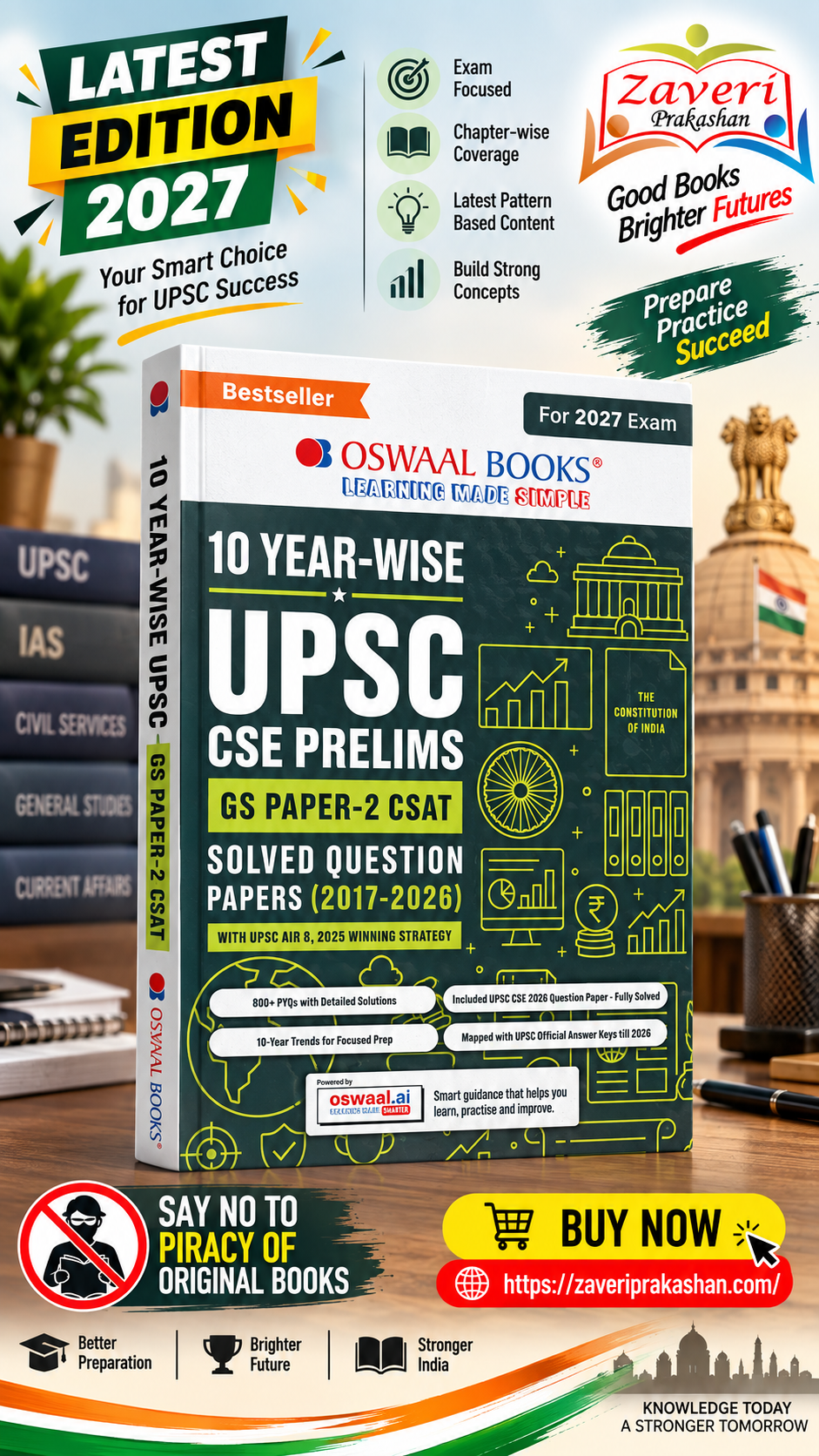 ChatGPT Image Sep 9, 2026, 05_43_55 PM Oswaal 10 Year-Wise UPSC CSE Prelims GS Paper-II (CSAT) Solved Question Papers (2017–2026) | For 2027 Exam - Image 1
