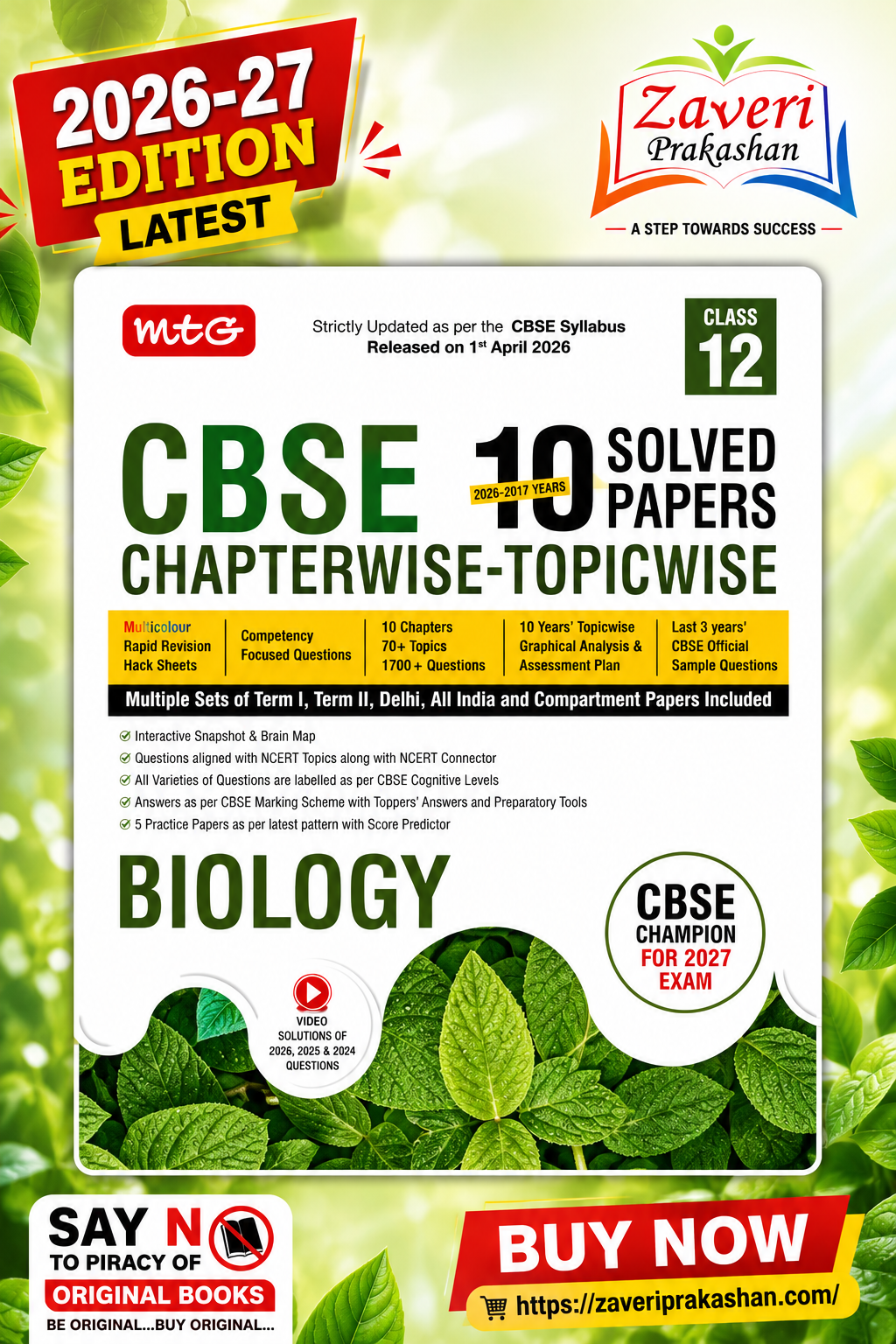 FH1BBBN MTG CBSE Chapterwise-Topicwise 10 Solved Papers Biology Class 12 | 2026–27 Edition | Latest CBSE Syllabus - Image 1