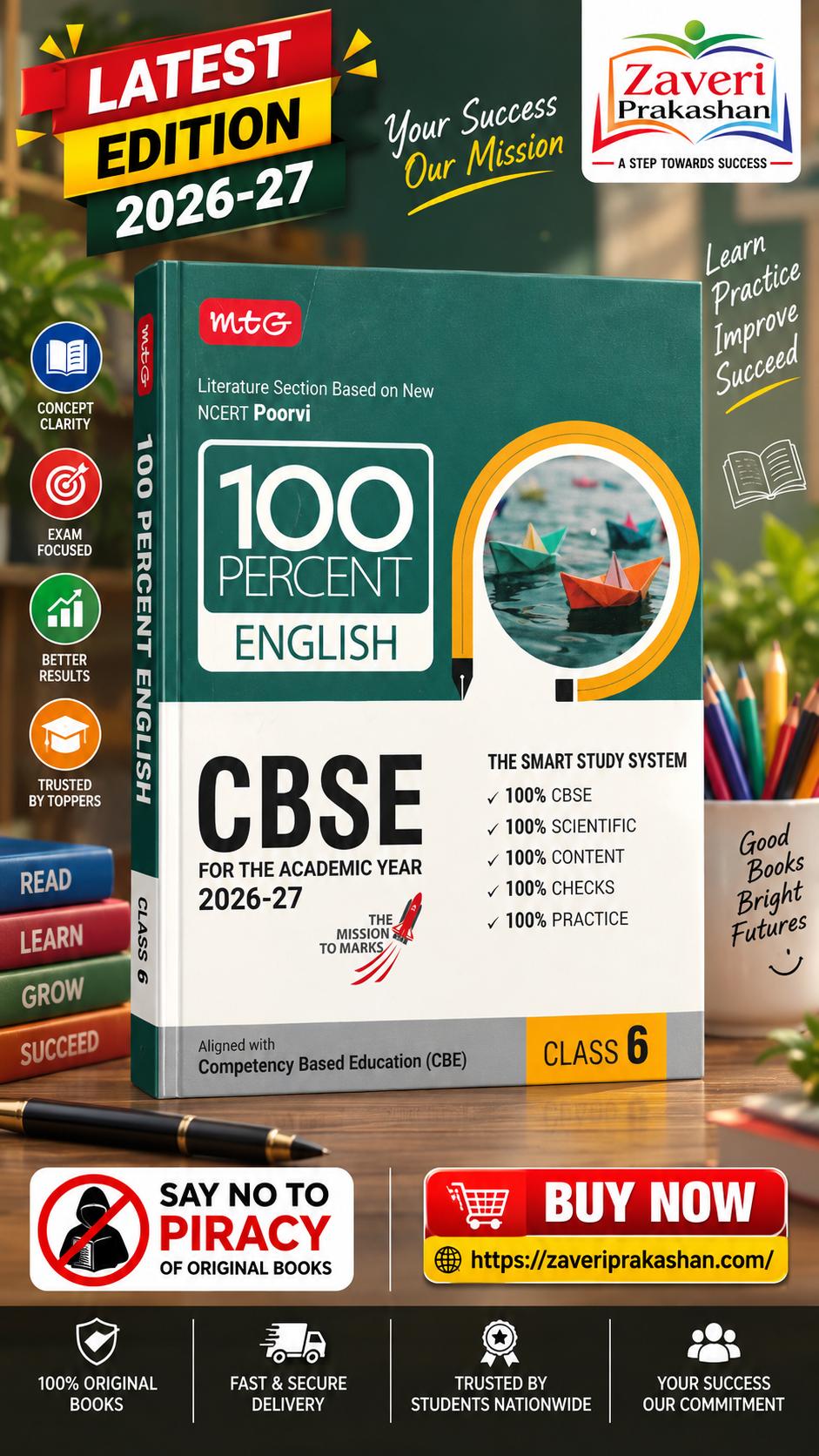GFGF MTG 100 Percent English for CBSE Class 6 | 2026–27 Edition | Based on New NCERT - Image 1