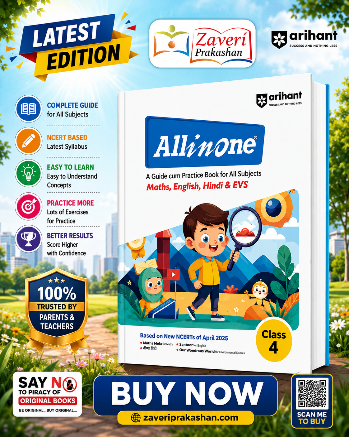 GFRS Arihant All in One Class 4th | A Guide Cum Practice Book for All Subjects (Maths, English, Hindi & EVS) | Based on New NCERT of April 2025 - Image 1