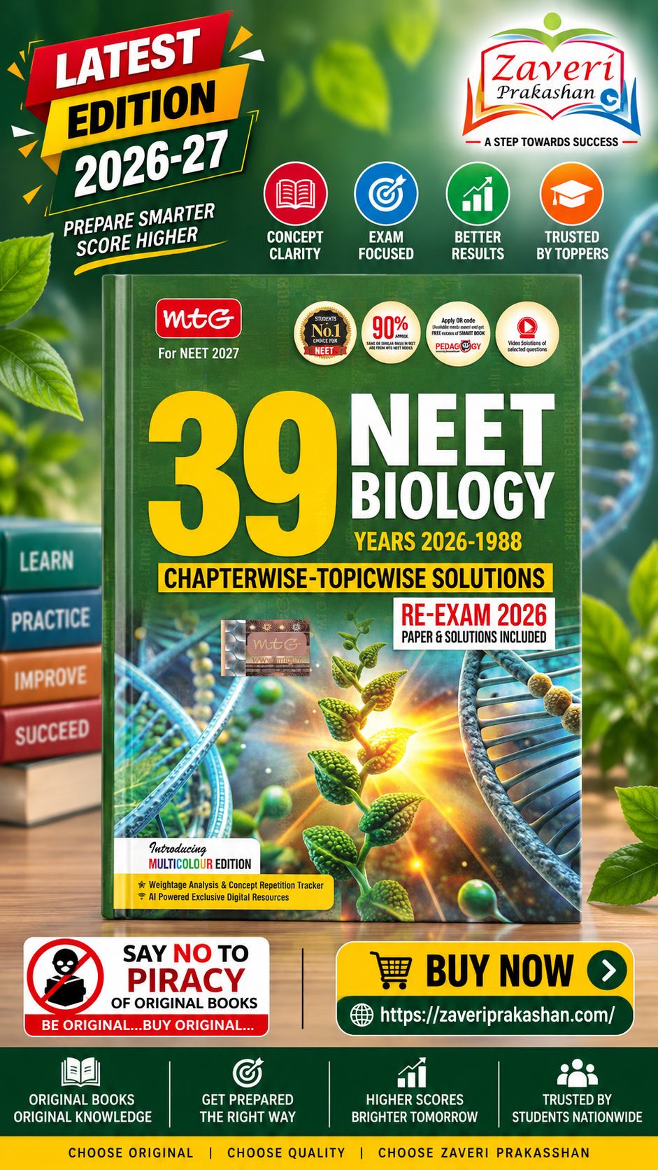 HBHBV MTG 39 Years NEET Biology Chapterwise-Topicwise Solutions | 2027 Edition | 1988–2026 | Multicolour Edition - Image 1