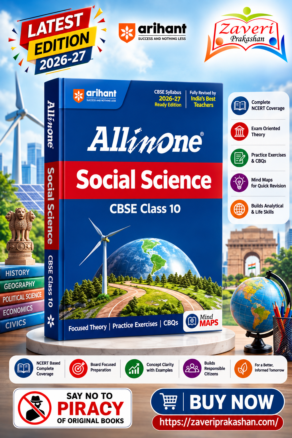 JJJ All in One Social Science Class 10 for CBSE Exam 2026–27 | NCERT Based Complete Theory, Practice Exercises, CBQs, A-R, Sample Papers & Mind Maps | Revised Edition - Image 1
