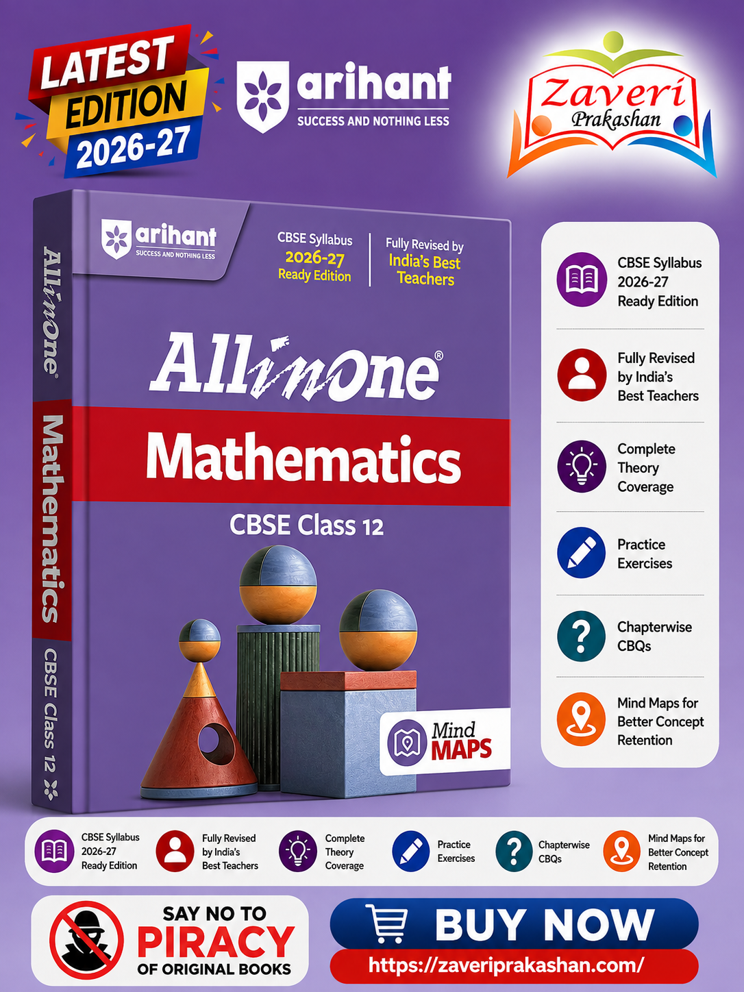 YJJ All in One Mathematics Class 12 for CBSE Exam 2026–27 | NCERT Based Complete Theory, Practice Exercises, CBQs, A-R, Sample Papers & Mind Maps | Revised Edition as per Latest Syllabus - Image 1