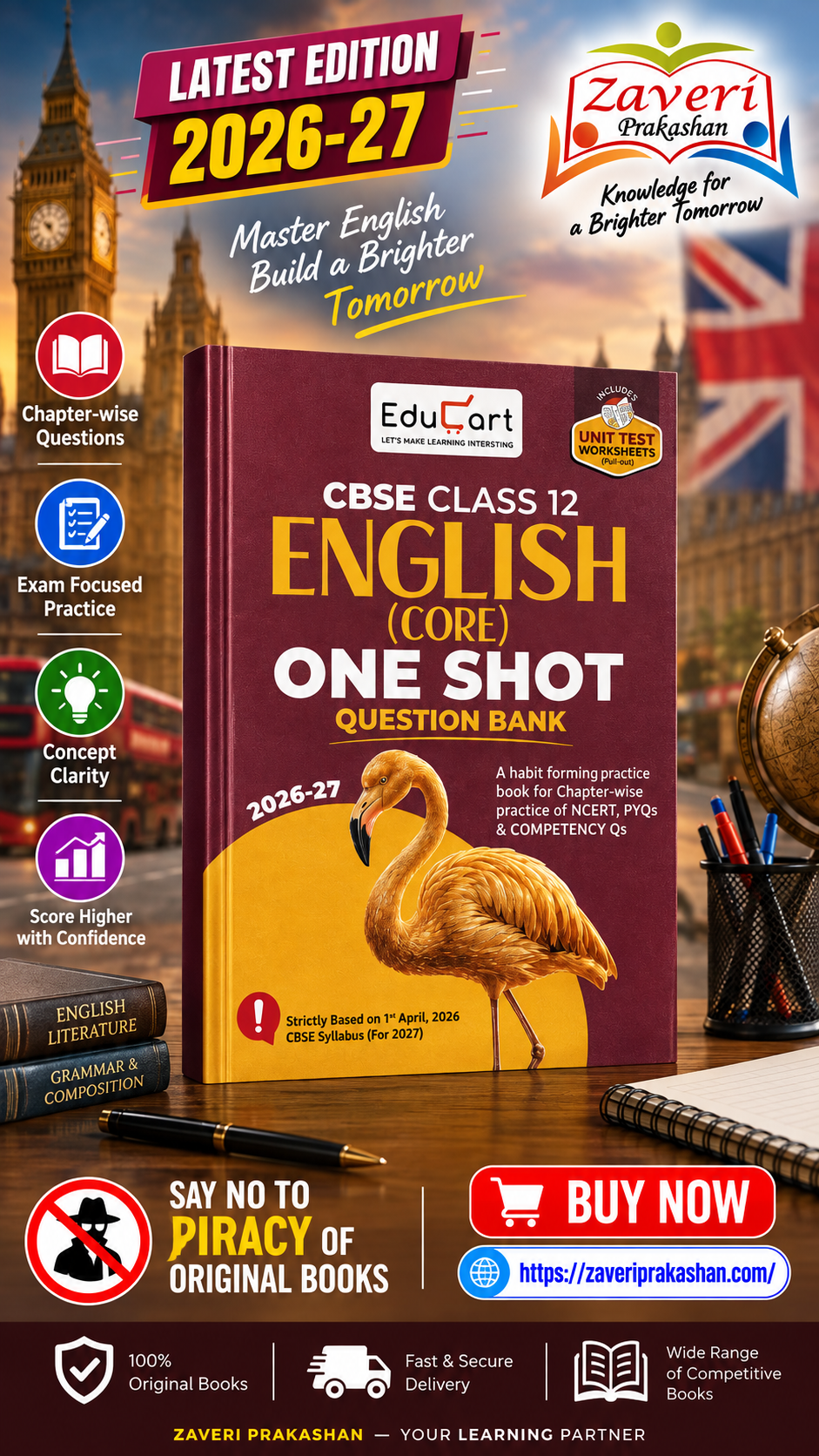 cbse Educart CBSE Class 12 English Core One Shot Question Bank 2026–27 | NCERT Questions, PYQs & Competency-Based Qs | Unit Test Worksheet | Latest CBSE Syllabus & Exam Pattern 2027 - Image 1