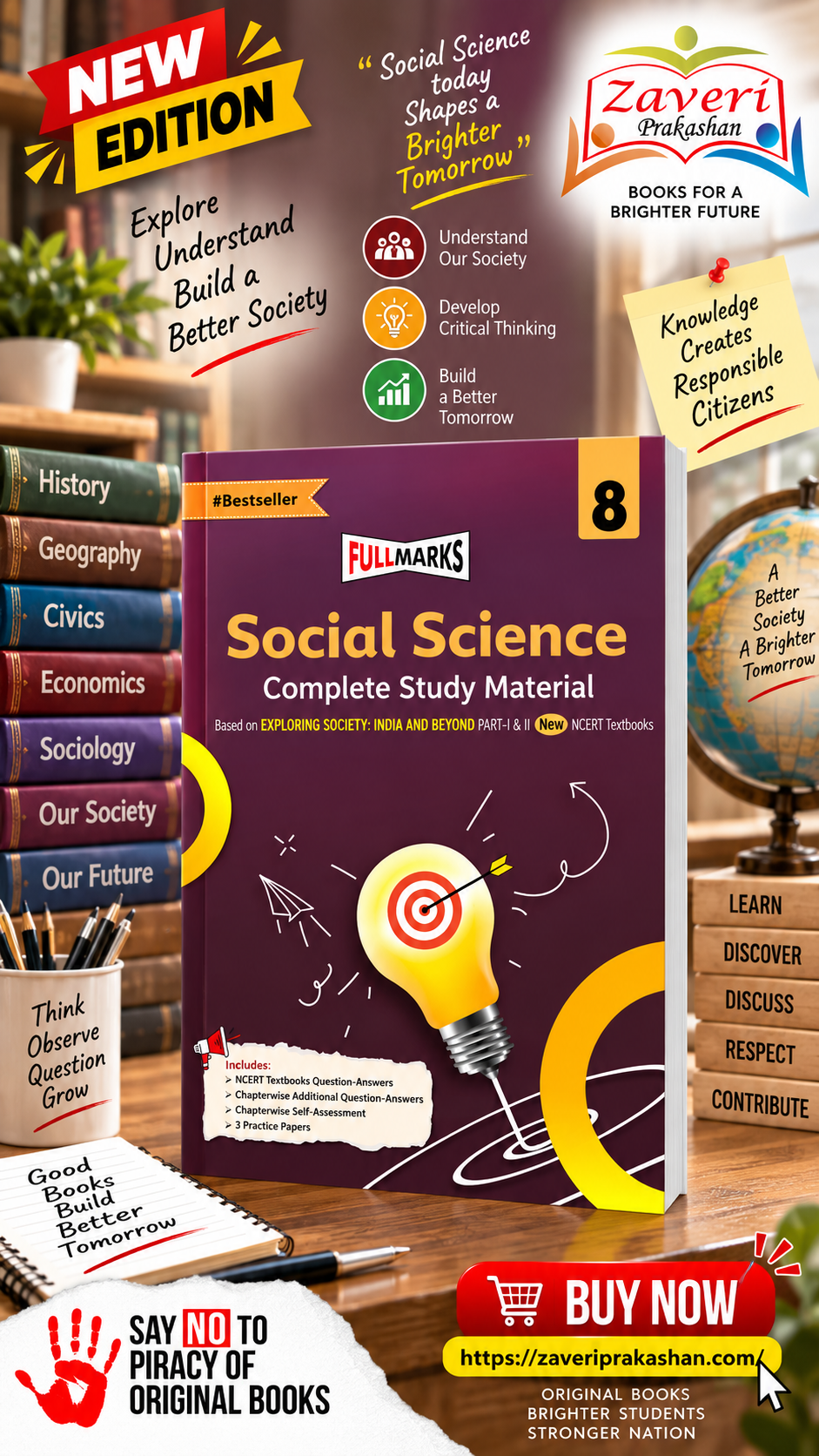 hnvhbv Full Marks Social Science Complete Study Material Class 8 | Based on New NCERT Textbook EXPLORING SOCIETY: INDIA AND BEYOND (Part 1 & 2) and CBSE Syllabus | Includes Chapterwise Summary, Solved Q/A, Practice Papers and More - Image 1