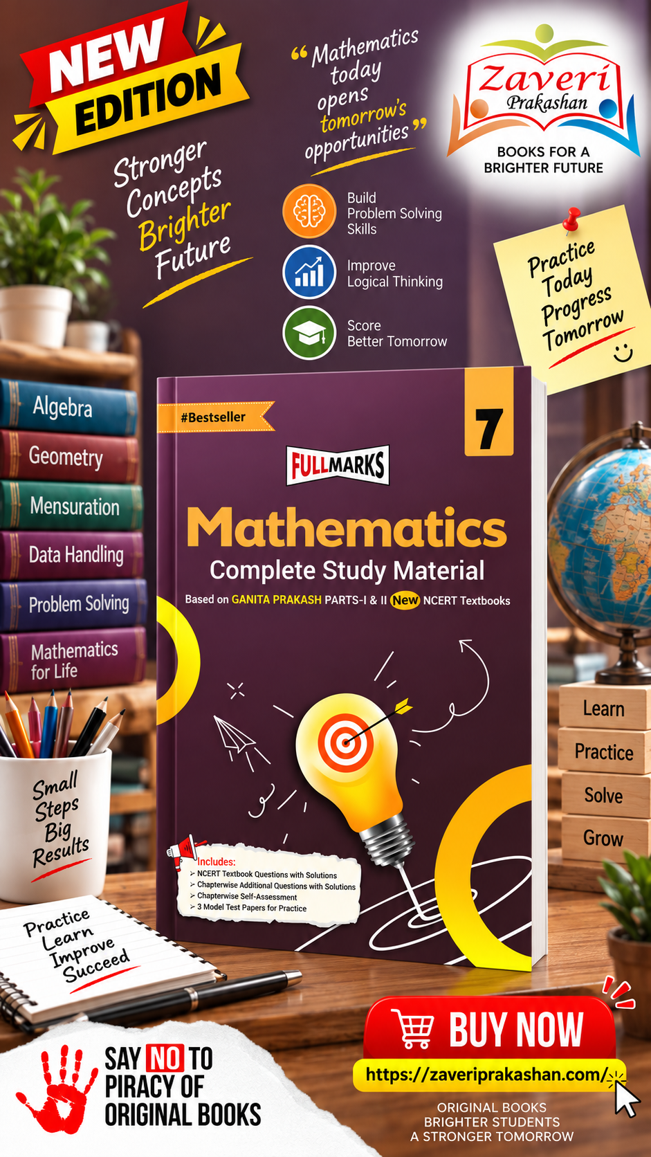 v vb Full Marks Mathematics Complete Study Material Class 7 | Based on New NCERT Textbook GANITA PRAKASH (Part-1 & 2) and CBSE Syllabus | Includes ... Papers and More | For March 2027 Examination - Image 1