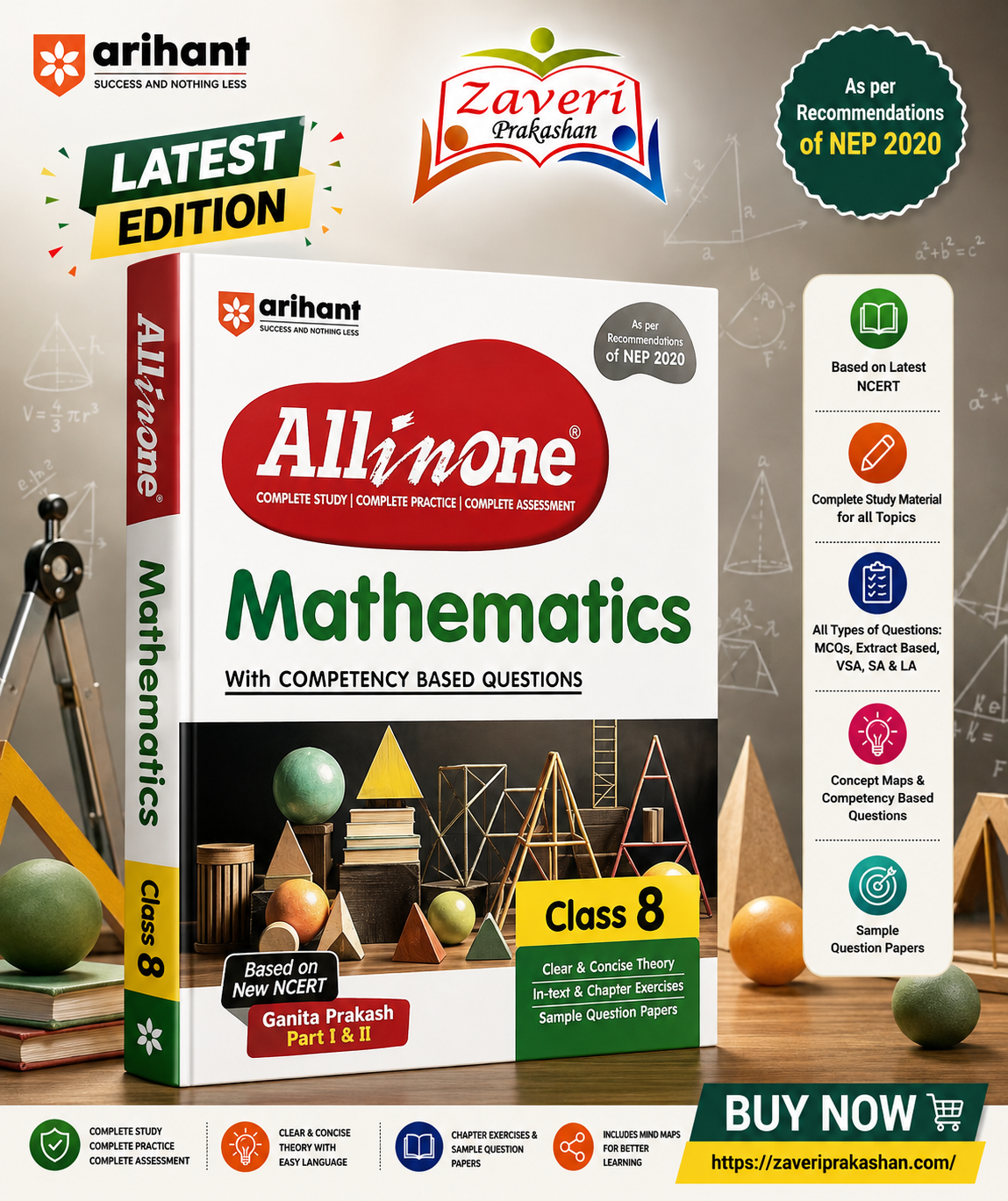 vcfgfgjy Arihant All in One Mathematics Class 8 | Based on New NCERT Ganita Prakash Part I & II | Competency Based Questions | Sample Papers - Image 1