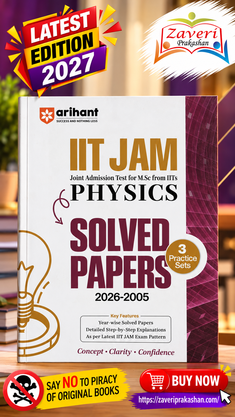 41+1 IIT JAM 2027 Physics Solved Papers (2026–2005) with 3 Practice Sets | 100% Detailed Step-by-Step ExplanationsArihant IIT JAM 2027 | Physics Solved Papers (2026–2005) with 3 Practice Sets | 100% Detailed Step by Step Explanations | English Medium - Image 1