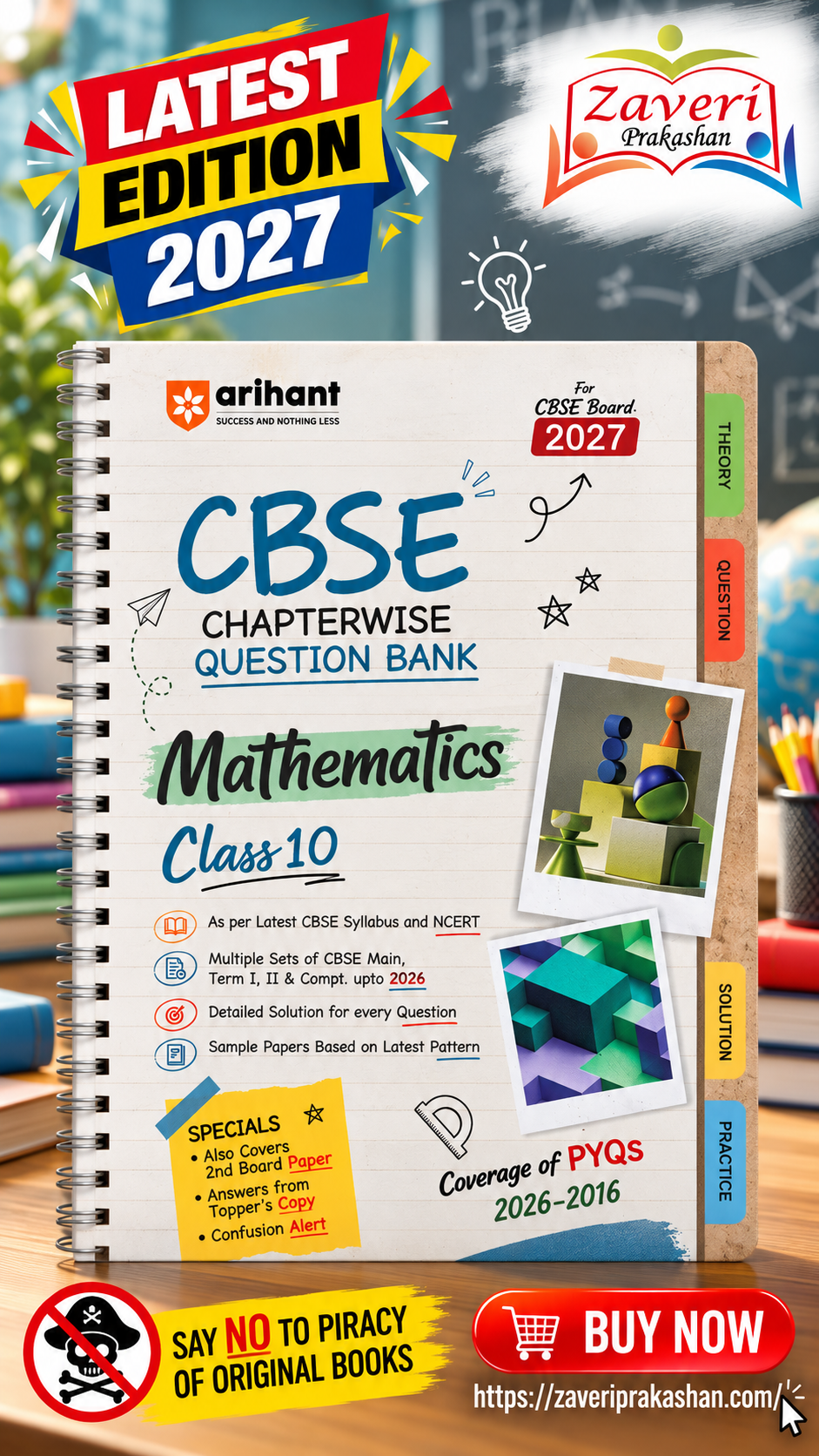 565 CBSE Mathematics Class 10 Chapterwise Question Bank for Board Exam 2027 | Chapterwise PYQs with Revision Theory, Detailed Solutions, Exam Tips & Sample Papers as per Latest CBSE Syllabus & Exam PatternArihant CBSE Mathematics Class 10 Chapterwise Question Bank for Board Exam 2027 | 1Chapterwise PYQs with Revision Theory, Detailed Solutions, Exam ... as per Latest CBSE Syllabus & Exam Pattern - Image 1