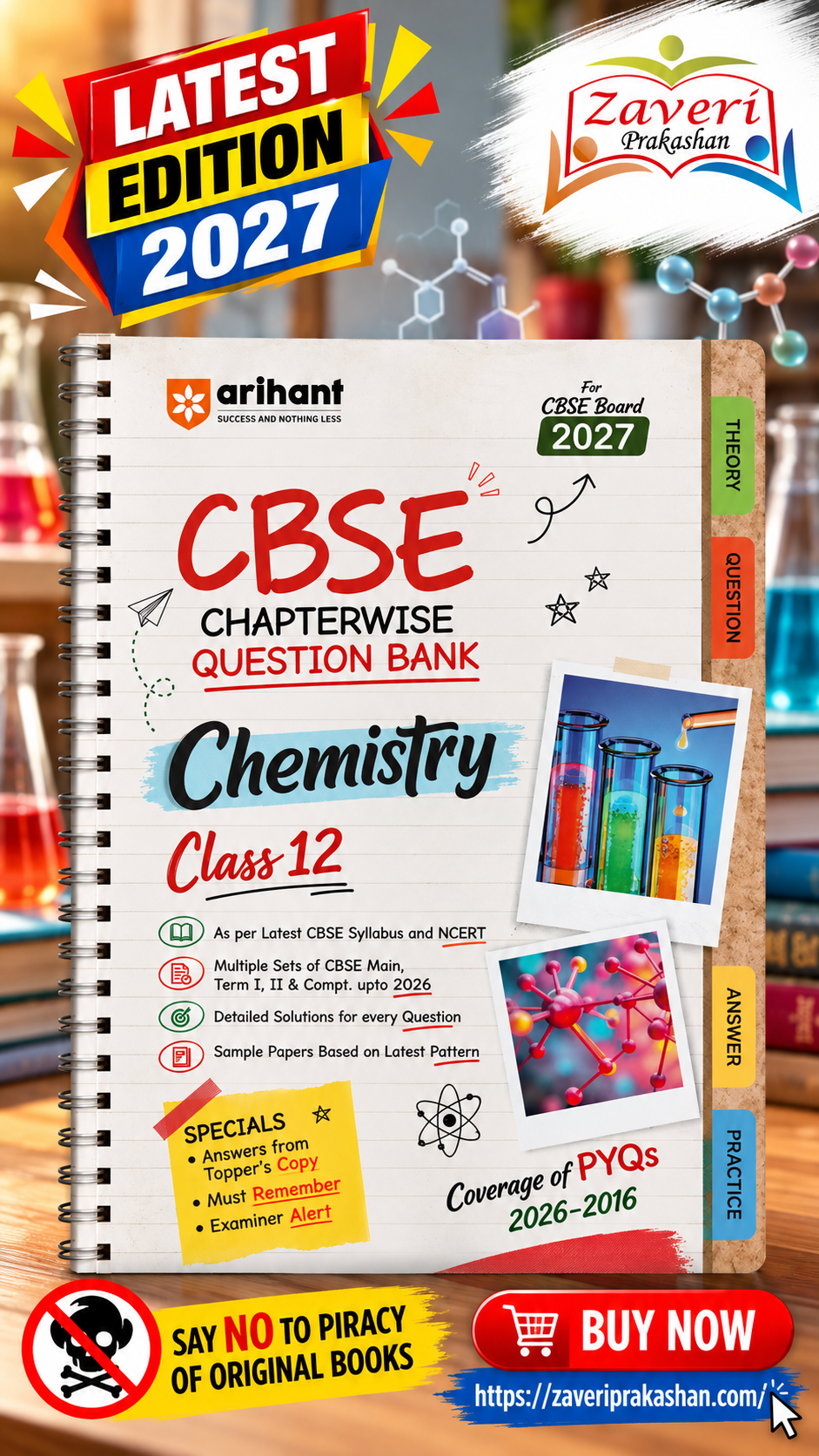 654N+XN CBSE Chemistry Class 12 Chapterwise Question Bank for Board Exam 2027 | PYQs with Revision Theory, Detailed Solutions, Exam Tips & Sample Papers as per Latest CBSE Syllabus & Exam PatternArihant CBSE Question Bank Class 12 Chemistry For Board Exam 2027 | Chapterwise PYQs (2026–2016) with Revision Theory, Detailed Solutions, Exam Tips & Sample Papers As per Latest CBSE Syllabus - Image 1