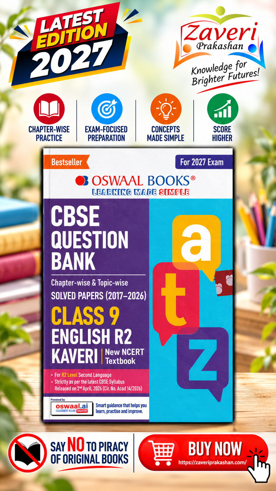 665X1B CBSE Class 9 English R2 Question Bank | Chapter-wise & Topic-wise | New NCERT Textbook Kaveri | For 2027 ExamOswaal CBSE Class 9 English Question Bank Chapter-wise & Topic-wise | Based on new NCERT Textbook Kaveri | Includes Summary, Competency-Based Question, Self-Assessment & Practice Papers | For R2 Level - Image 1
