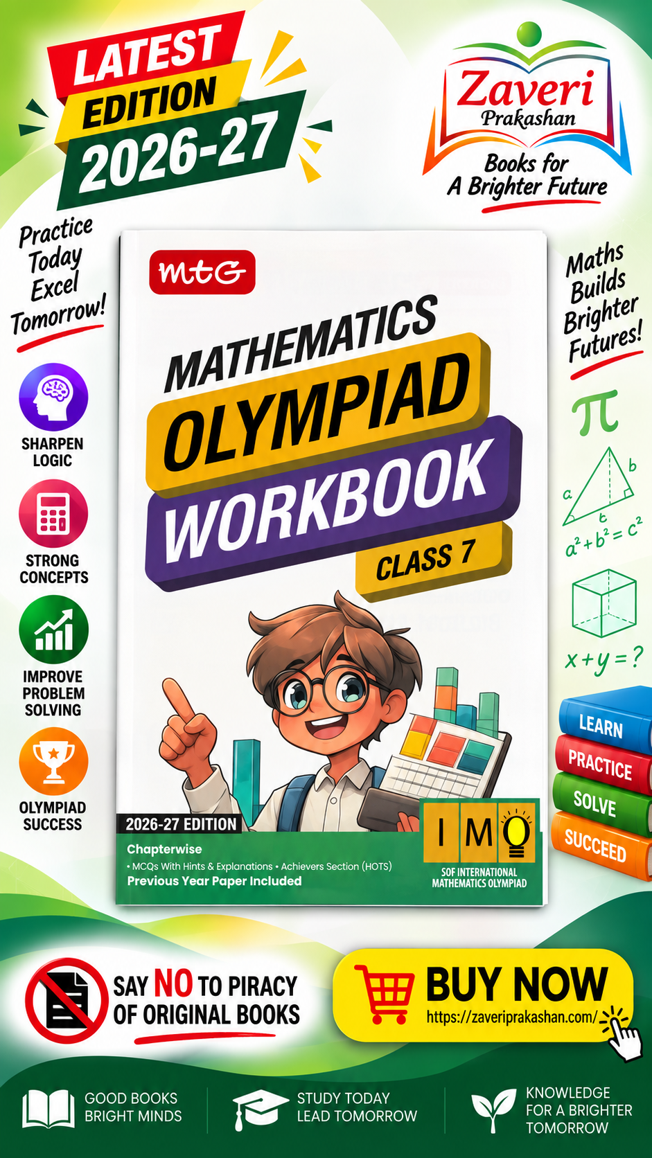 7K MTG International Mathematics Olympiad (IMO) Workbook Class 7 - Chapter-wise MCQs with Achievers Section - SOF Olympiad Books For 2026-27 Exam - Image 1
