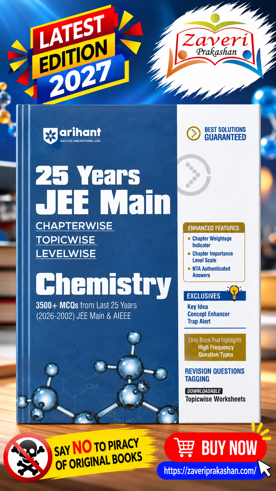 CC+6CV Arihant 25 Years JEE Main Chemistry | Chapterwise Topicwise Levelwise 3500+ MCQs (2026–2002) for JEE Main & AIEEE | NTA Authenticated Answers & Topicwise Worksheets | Key Ideas, Concept Enhancer - Image 1
