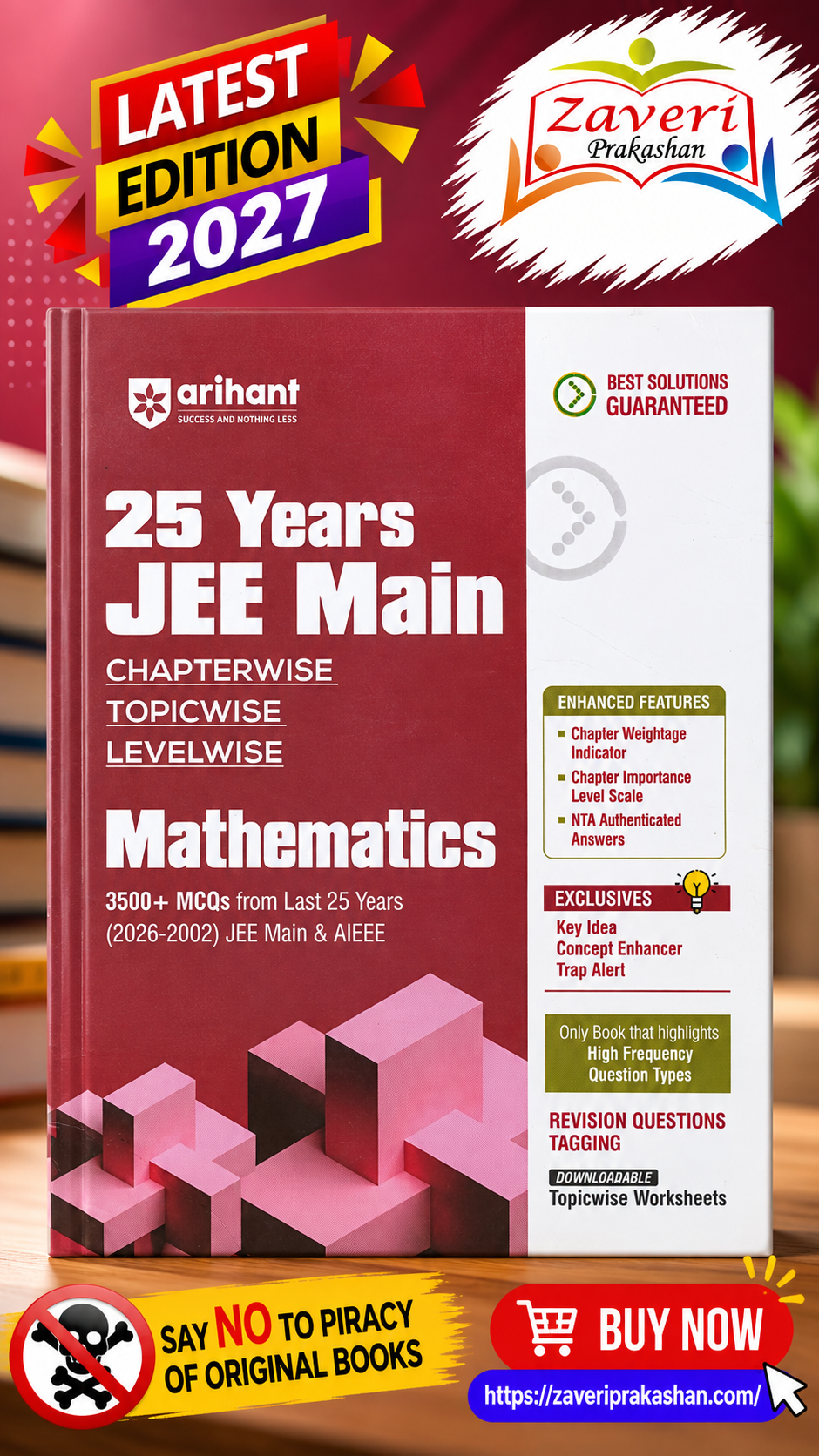 G6M5F1MF Arihant 25 Years JEE Main Mathematics | Chapterwise Topicwise Levelwise 3500+ MCQs (2026–2002) for JEE Main & AIEEE | NTA Authenticated Answers & Topicwise Worksheets | Key Ideas, Concept Enhancer - Image 1